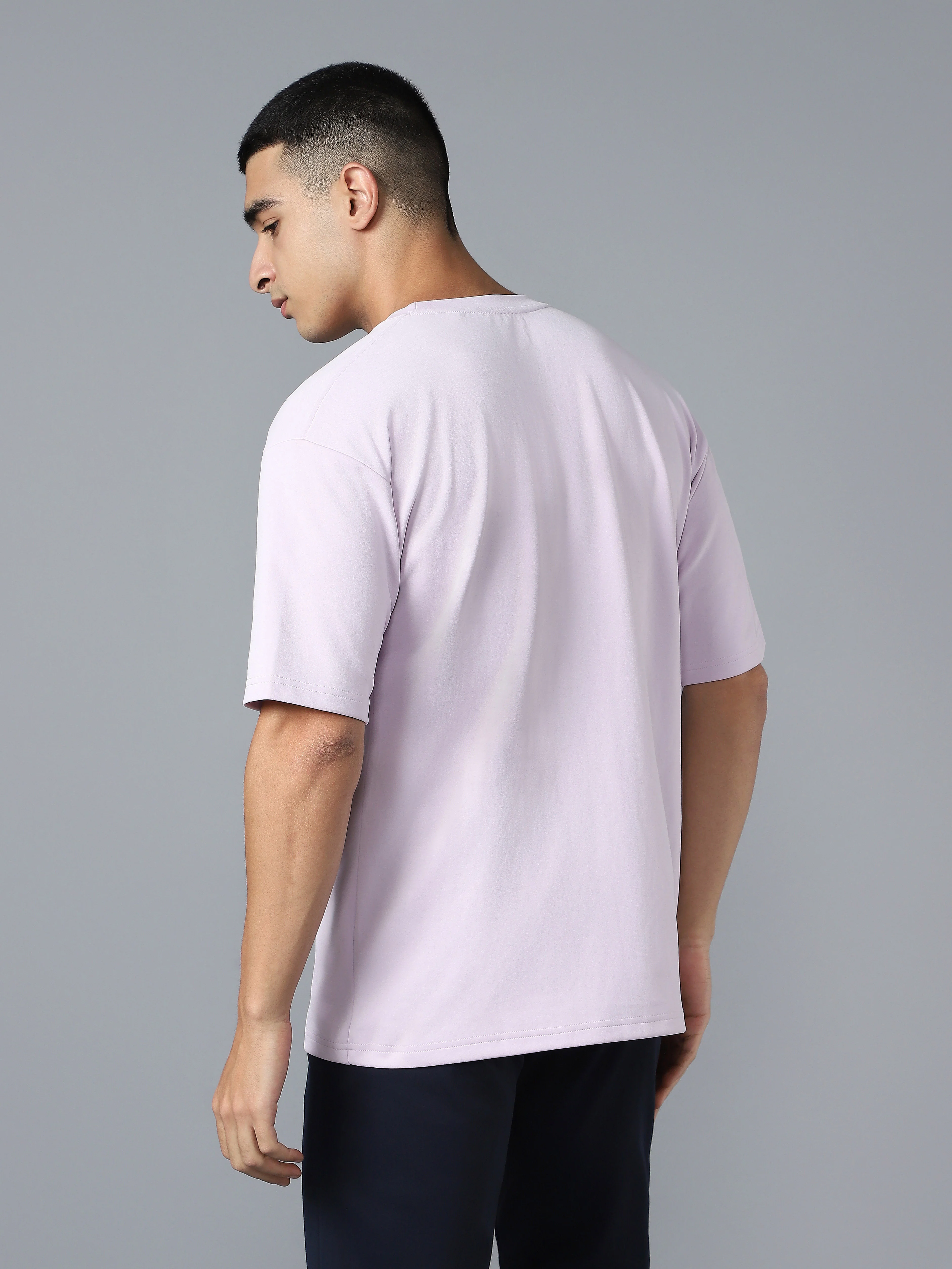 Men Solid  Oversized Crew Neck T-shirt with ELASTO PLUS - Image 2