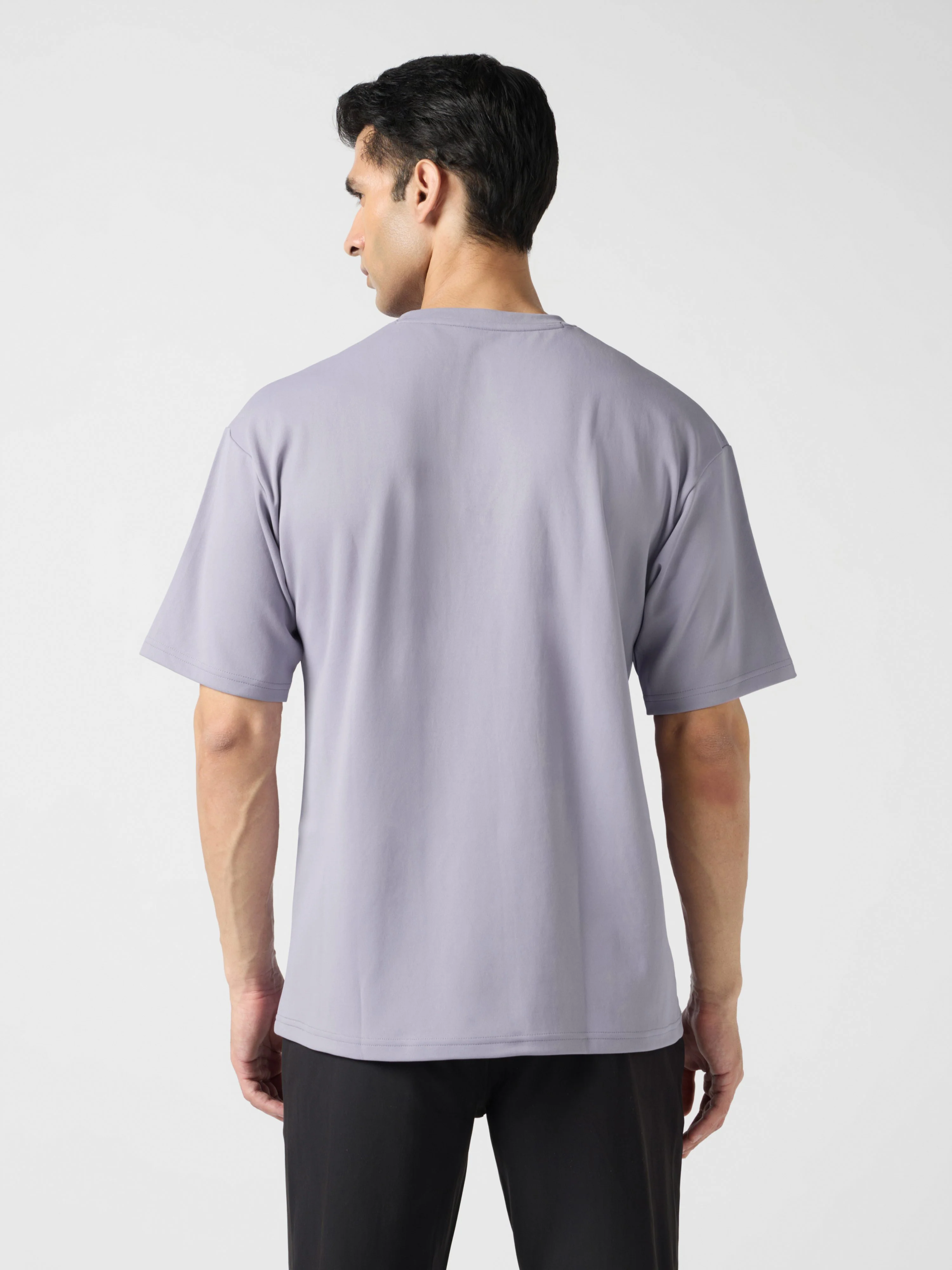 Men Solid  Oversized Crew Neck T-shirt with ELASTO PLUS - Image 3