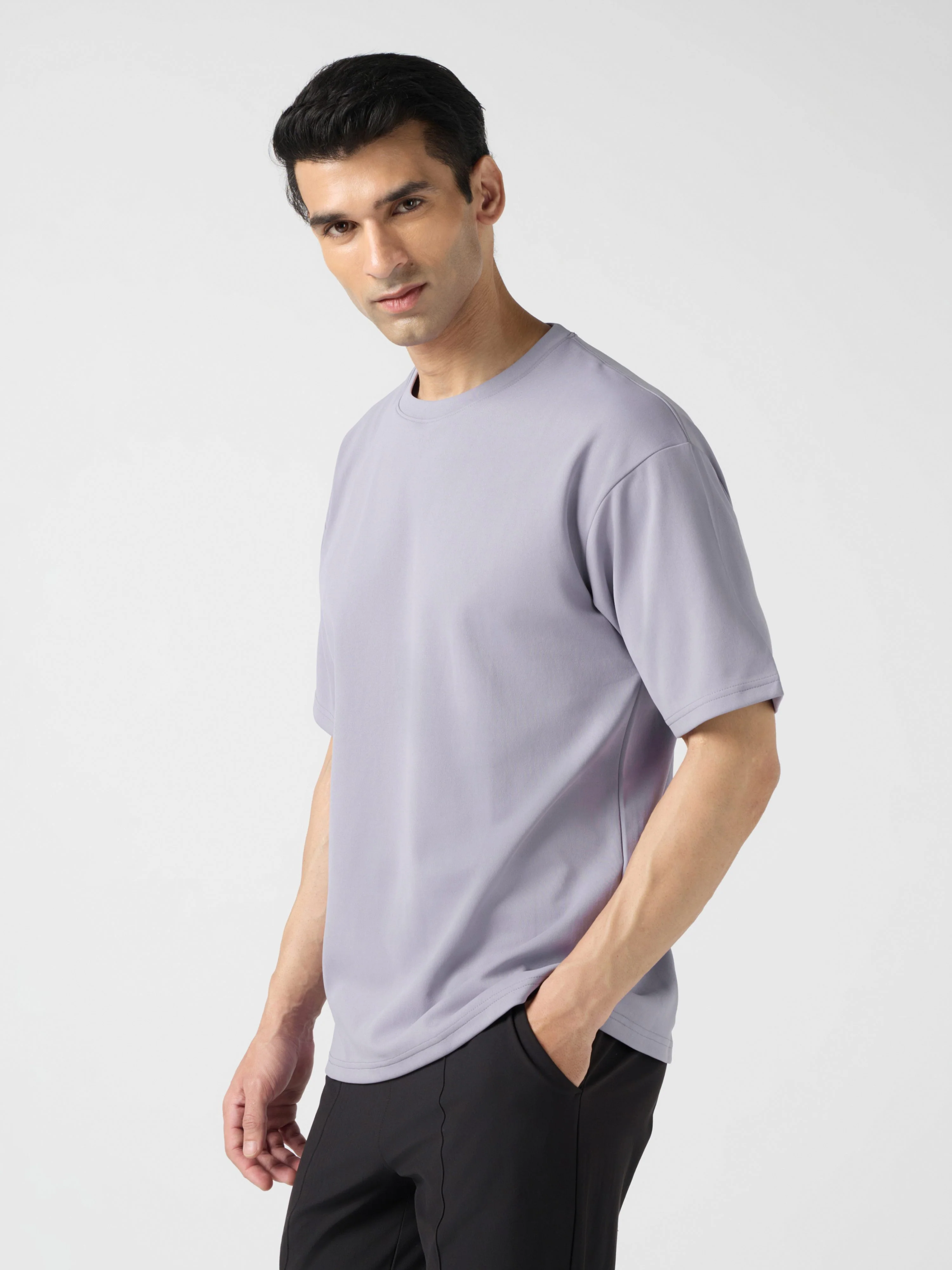 Men Solid  Oversized Crew Neck T-shirt with ELASTO PLUS - Image 4