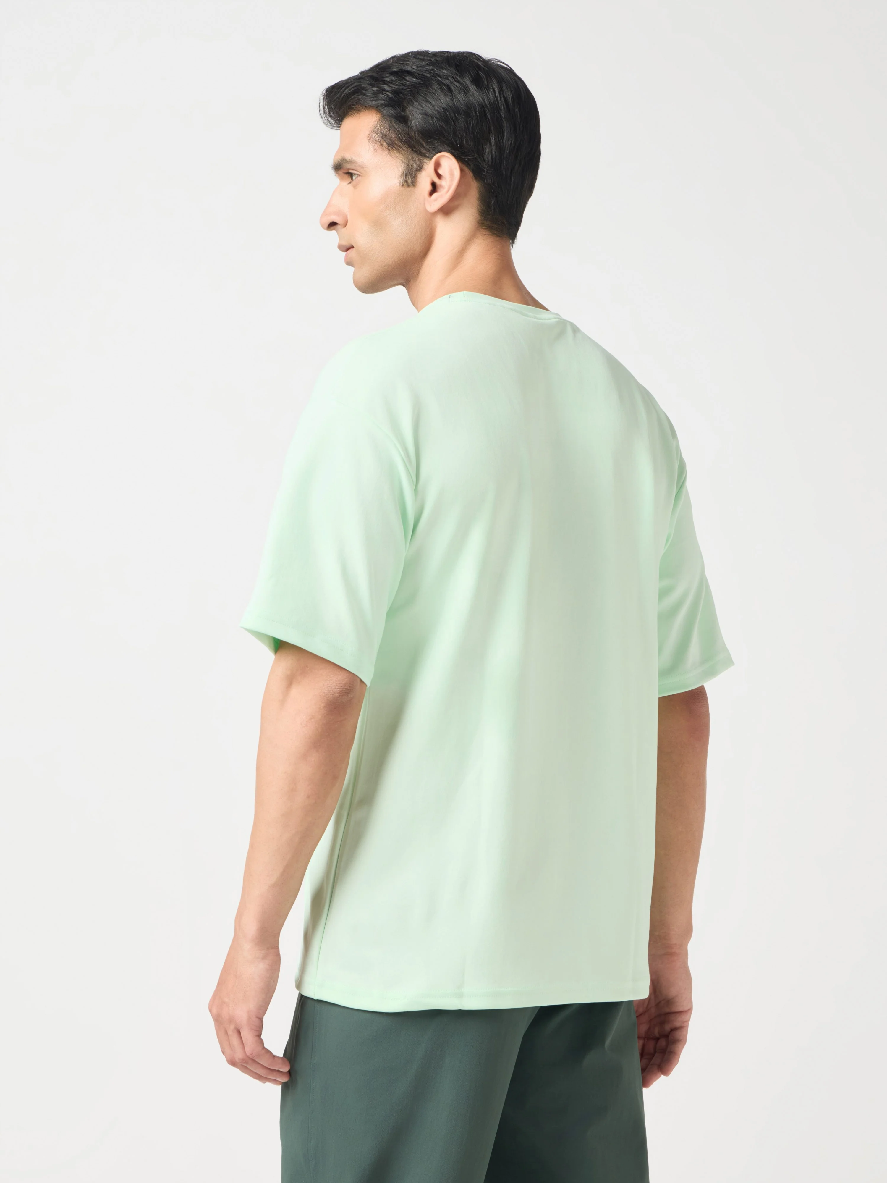 Men Solid  Oversized Crew Neck T-shirt with ELASTO PLUS - Image 3