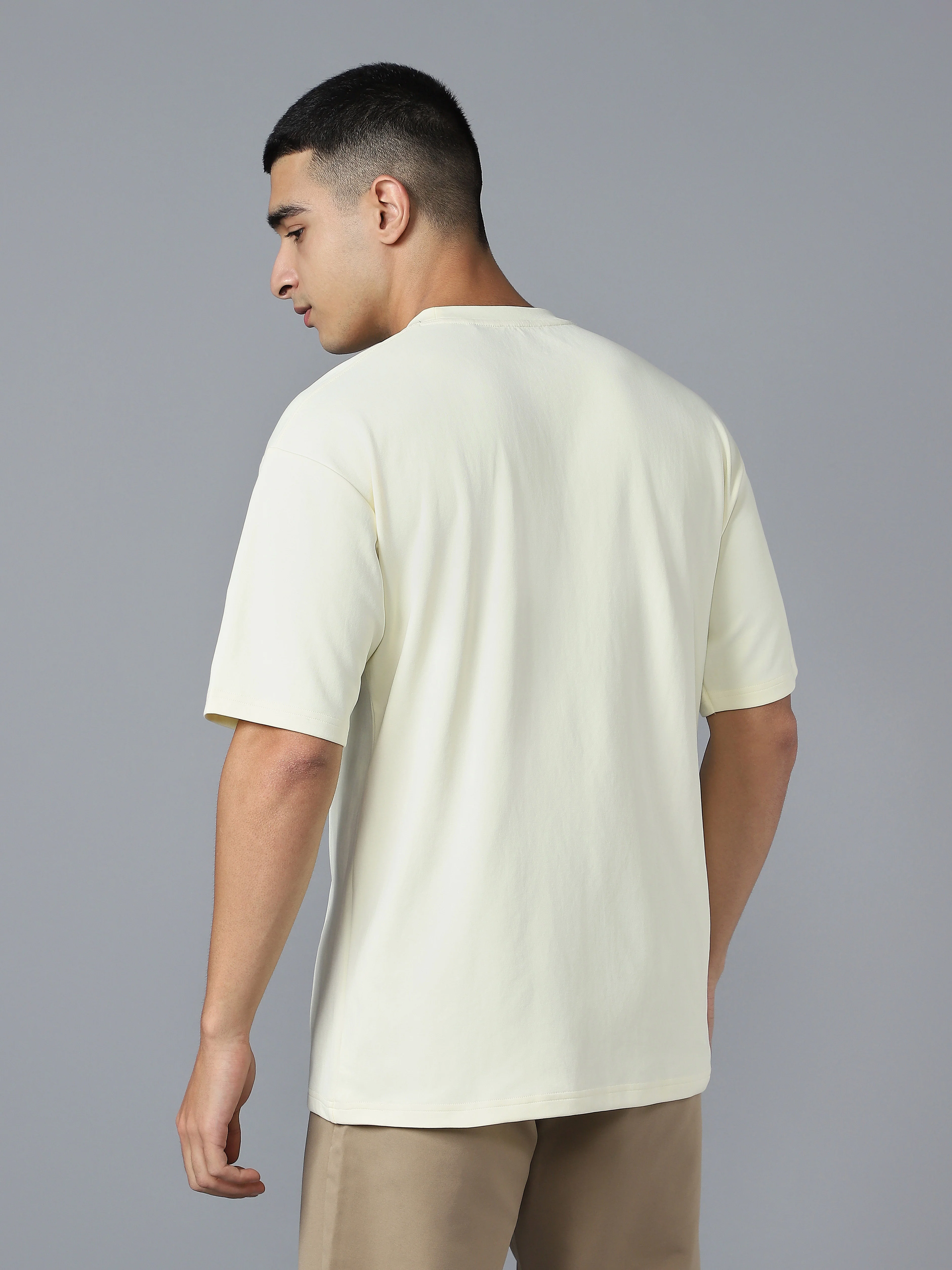 Men Solid  Oversized Crew Neck T-shirt with ELASTO PLUS - Image 2