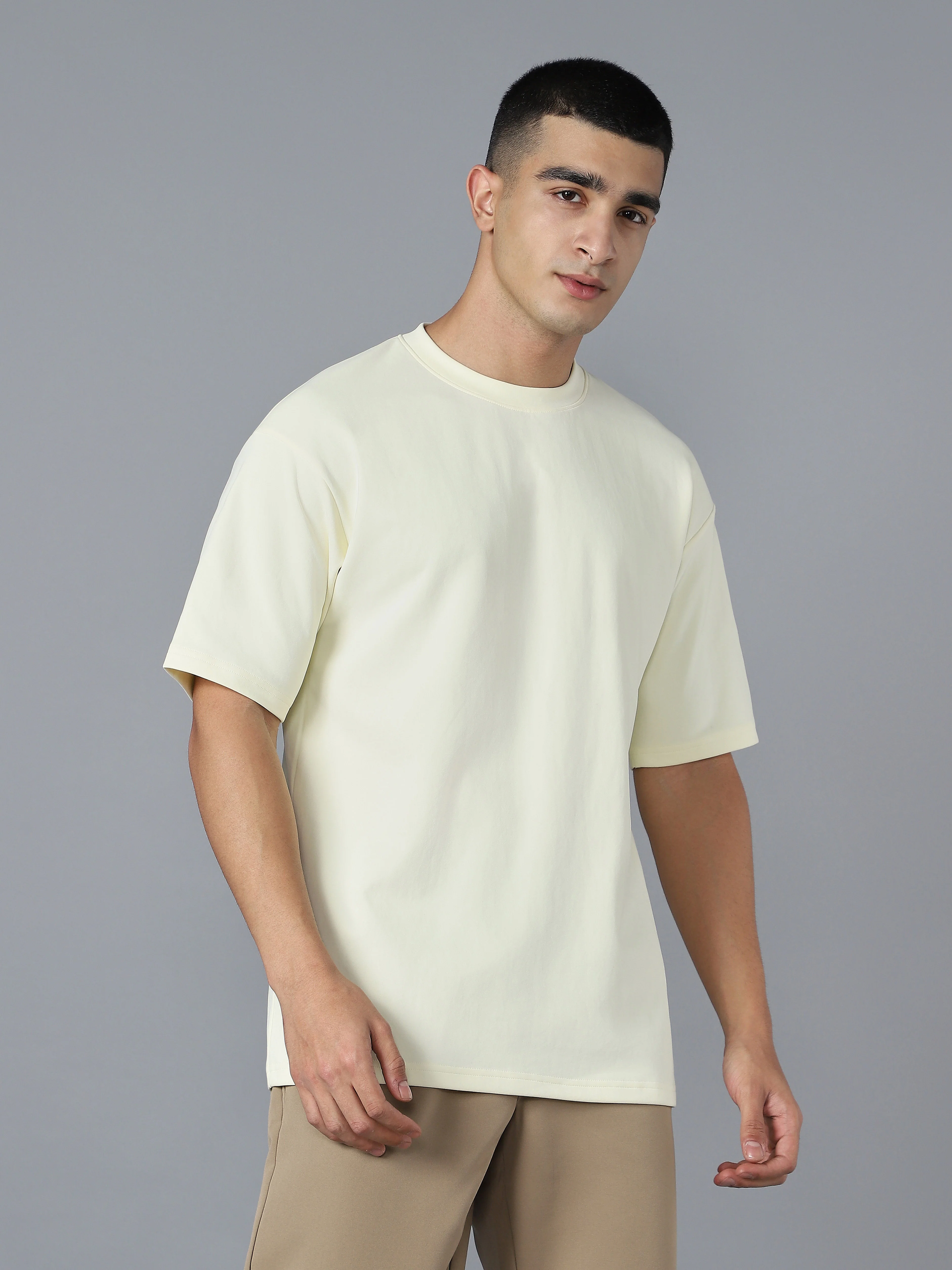 Men Solid  Oversized Crew Neck T-shirt with ELASTO PLUS - Image 3