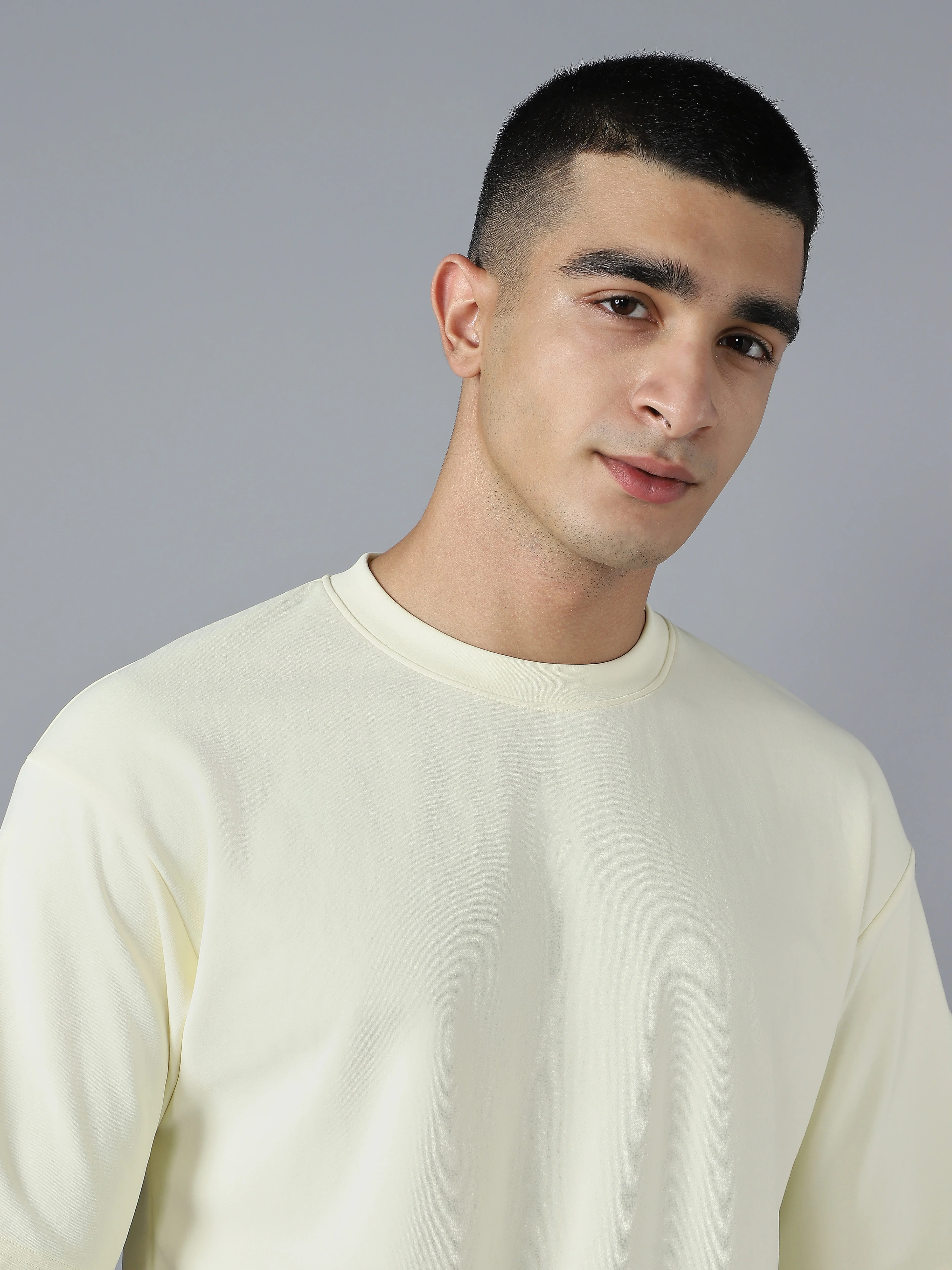 Men Solid  Oversized Crew Neck T-shirt with ELASTO PLUS - Image 7