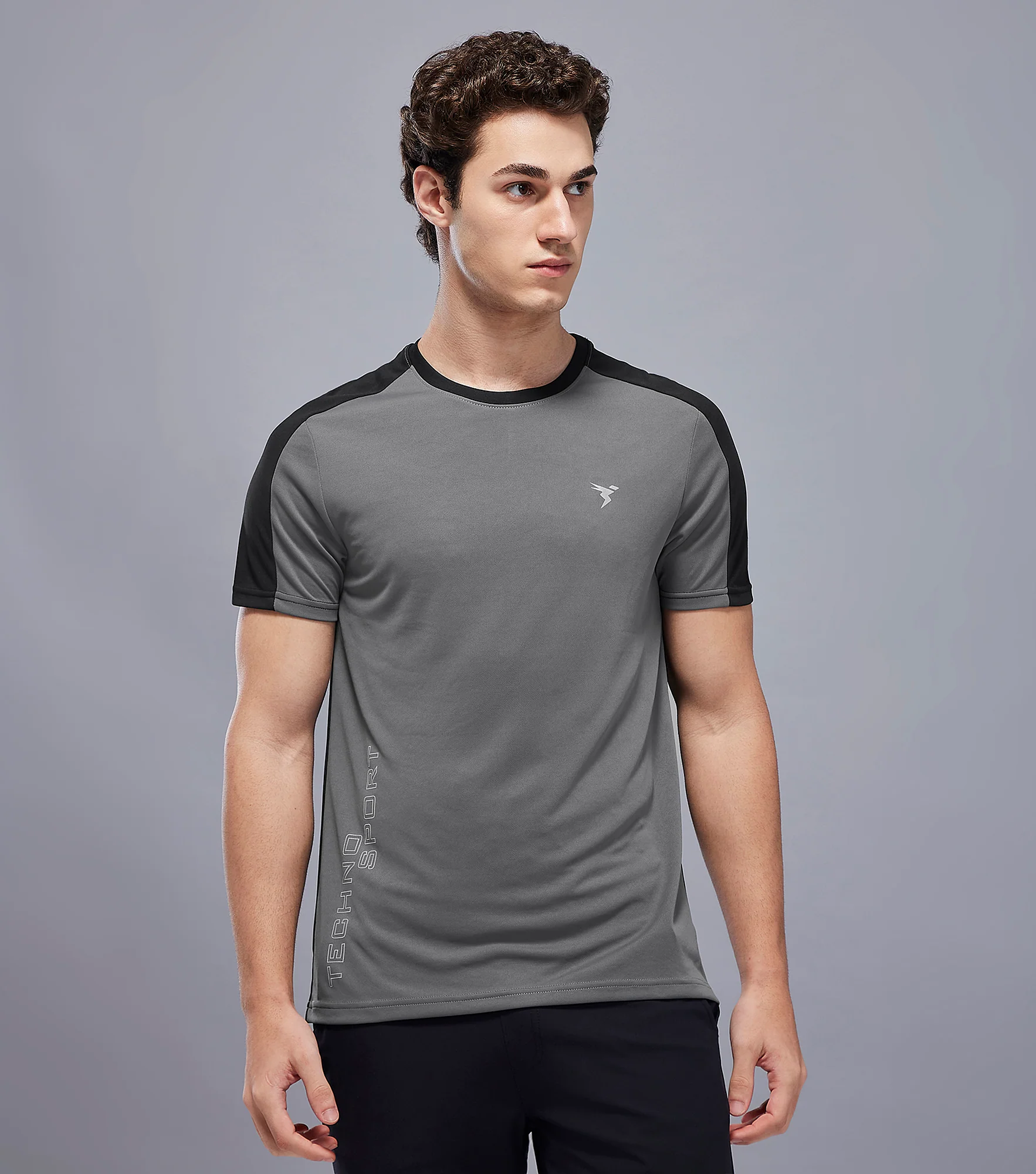 Men Solid Slim Fit Crew Neck T-shirt with TECHNO COOL+ - Image 2