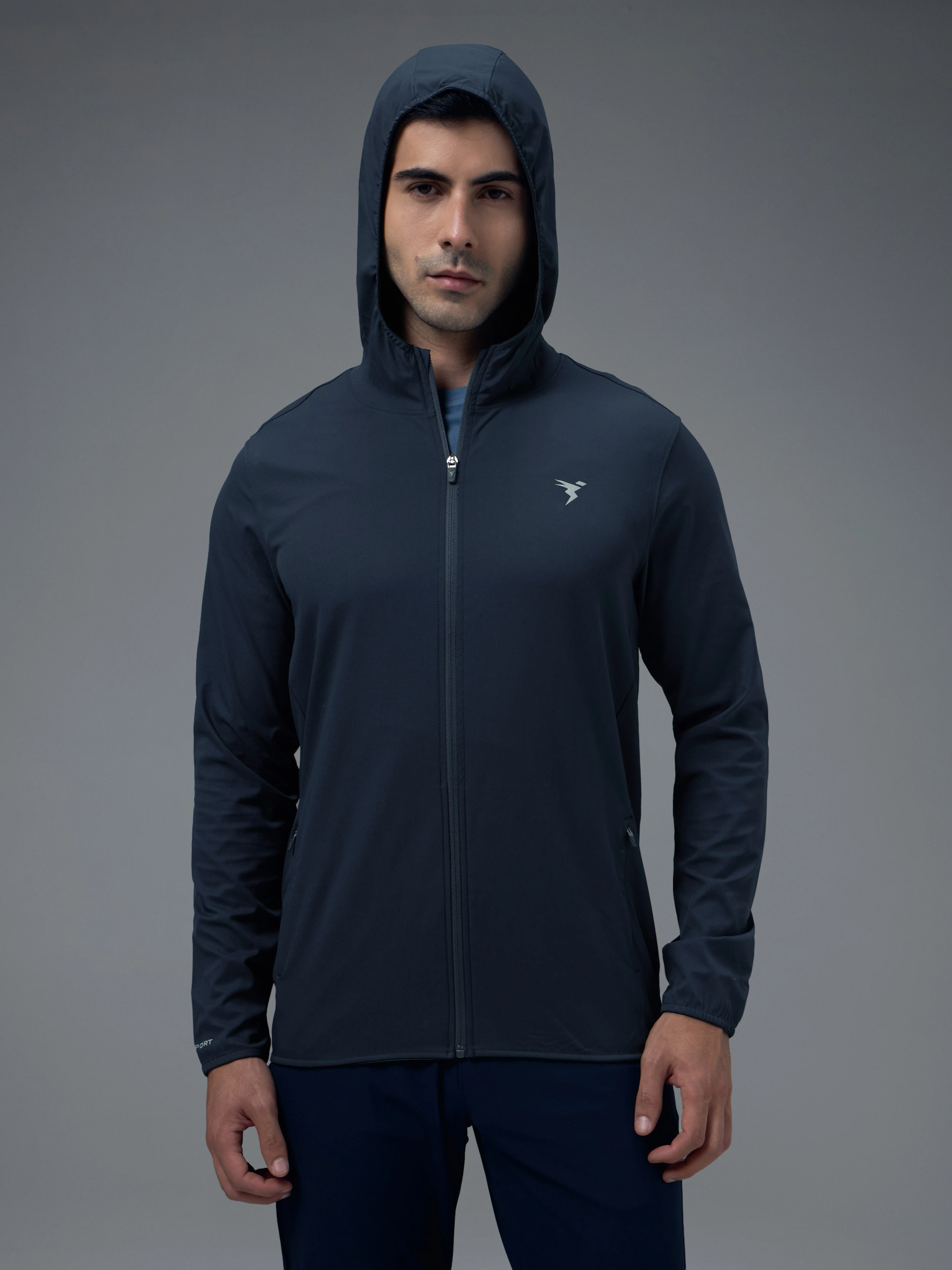 Men Solid Slim Fit Hooded Jacket with TS FLEXI - Image 5