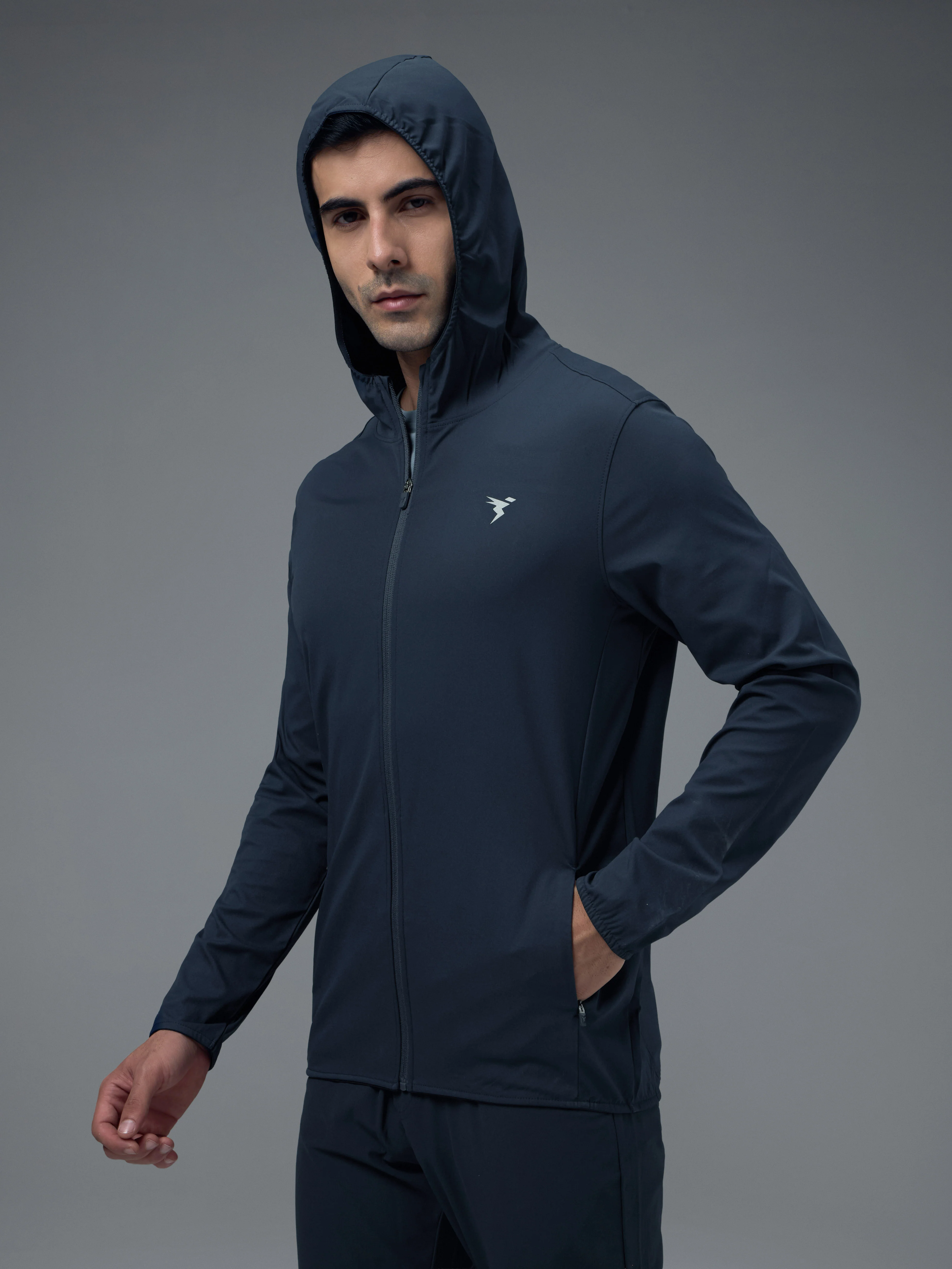 Men Solid Slim Fit Hooded Jacket with TS FLEXI - Image 7