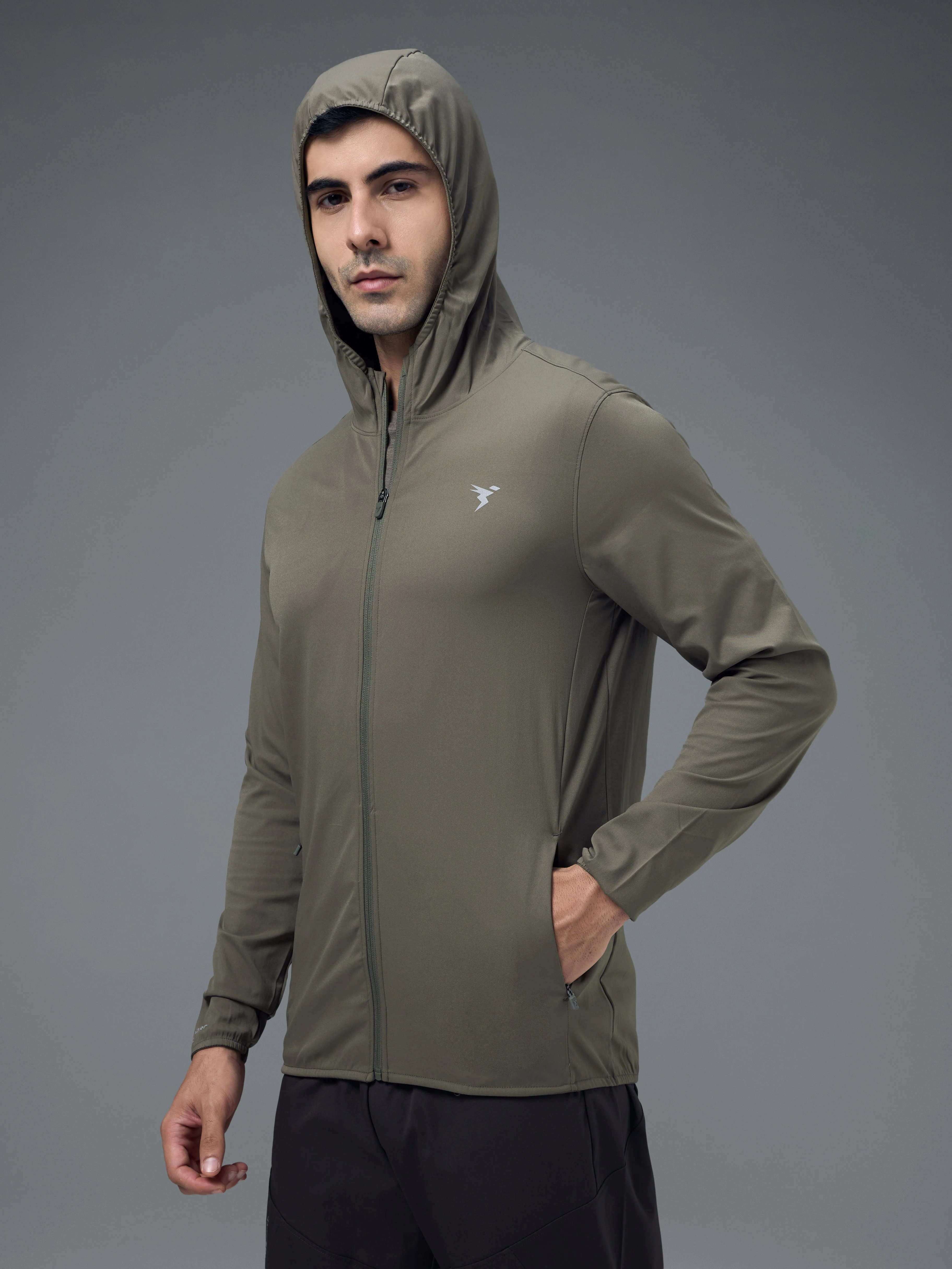 Men Solid Slim Fit Hooded Jacket with TS FLEXI - Image 2