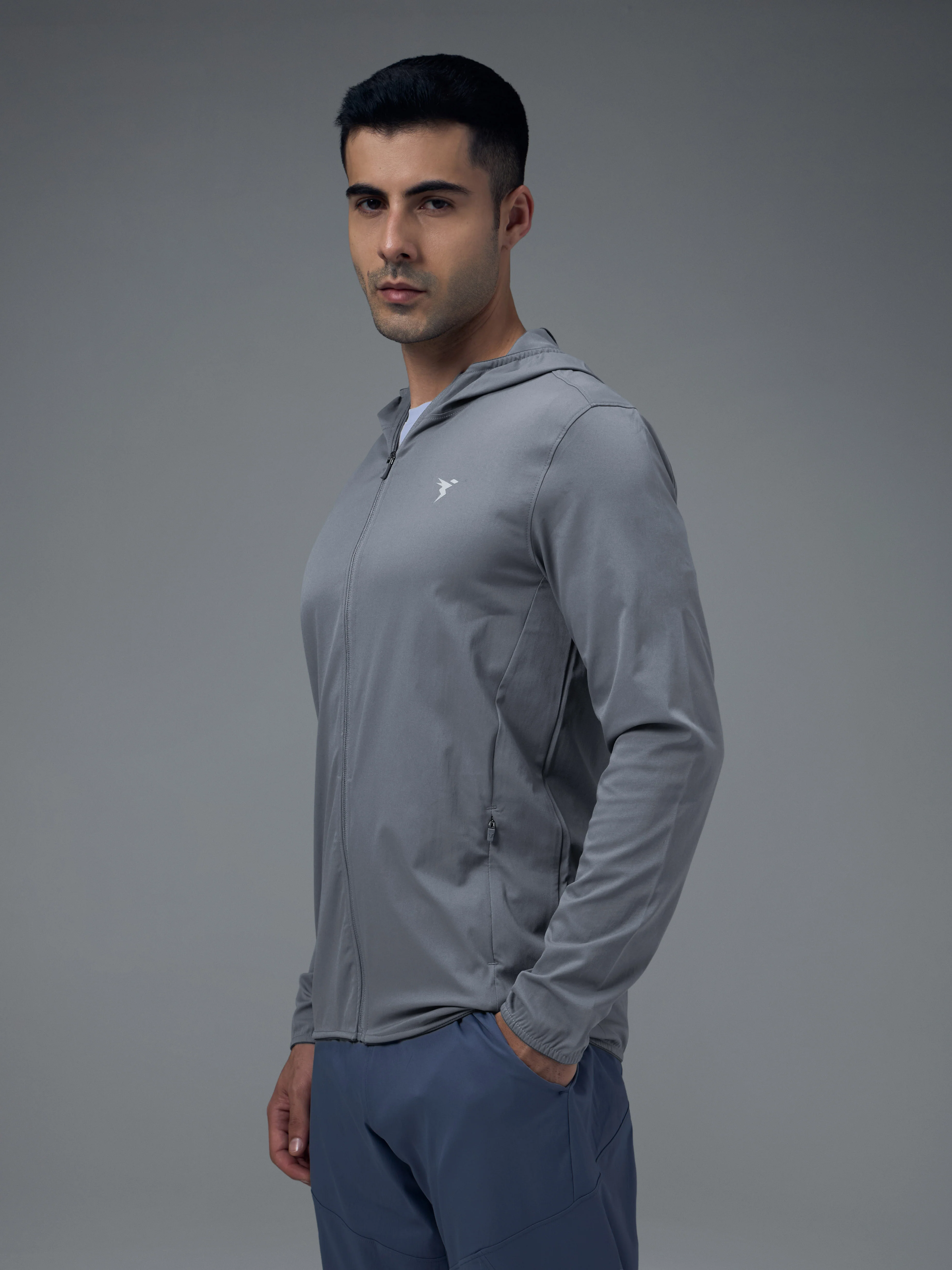 Men Solid Slim Fit Hooded Jacket with TS FLEXI - Image 3