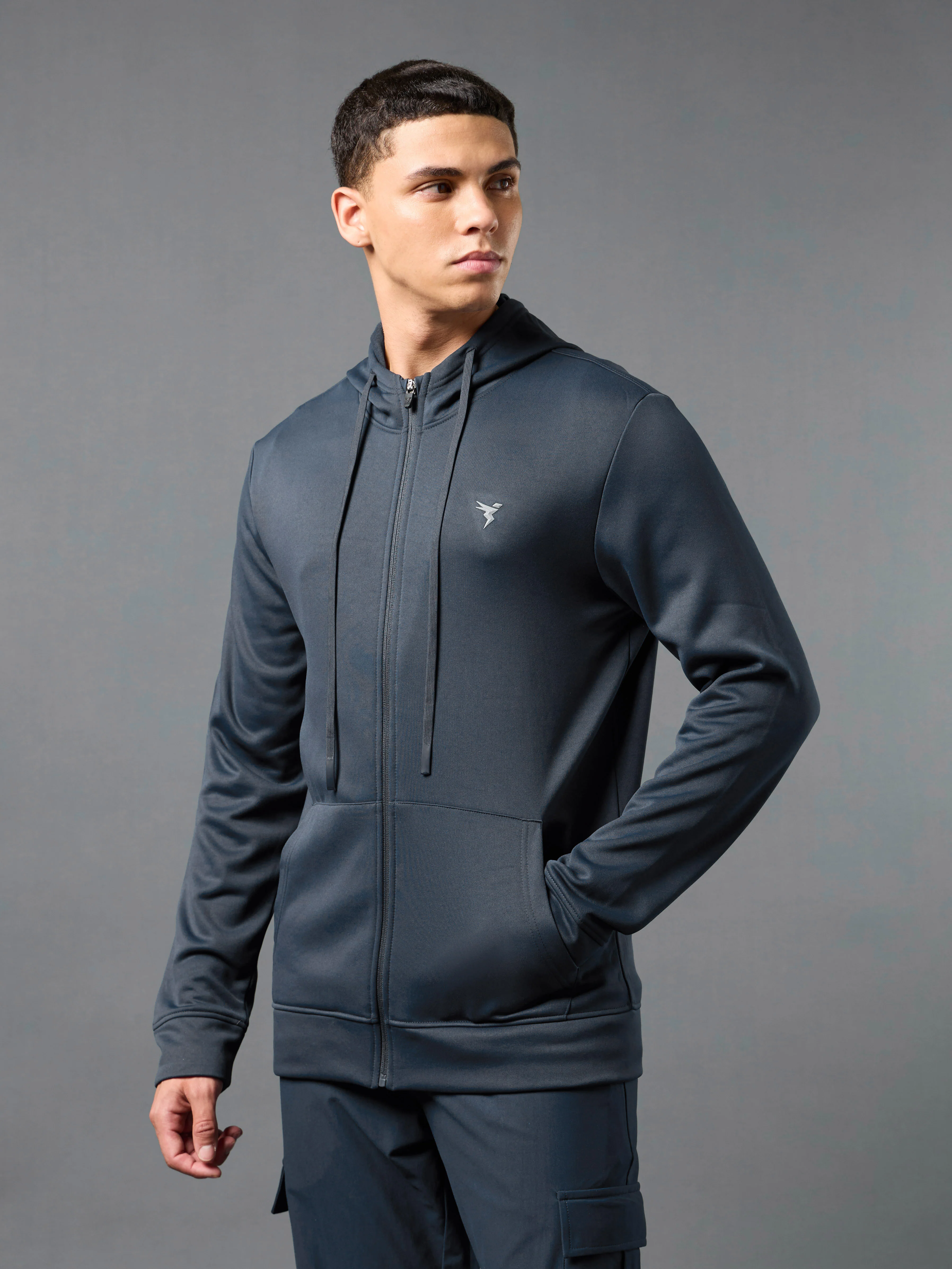 Men Solid Slim Fit Hooded Jacket with TECHNOWARM+ - Image 4