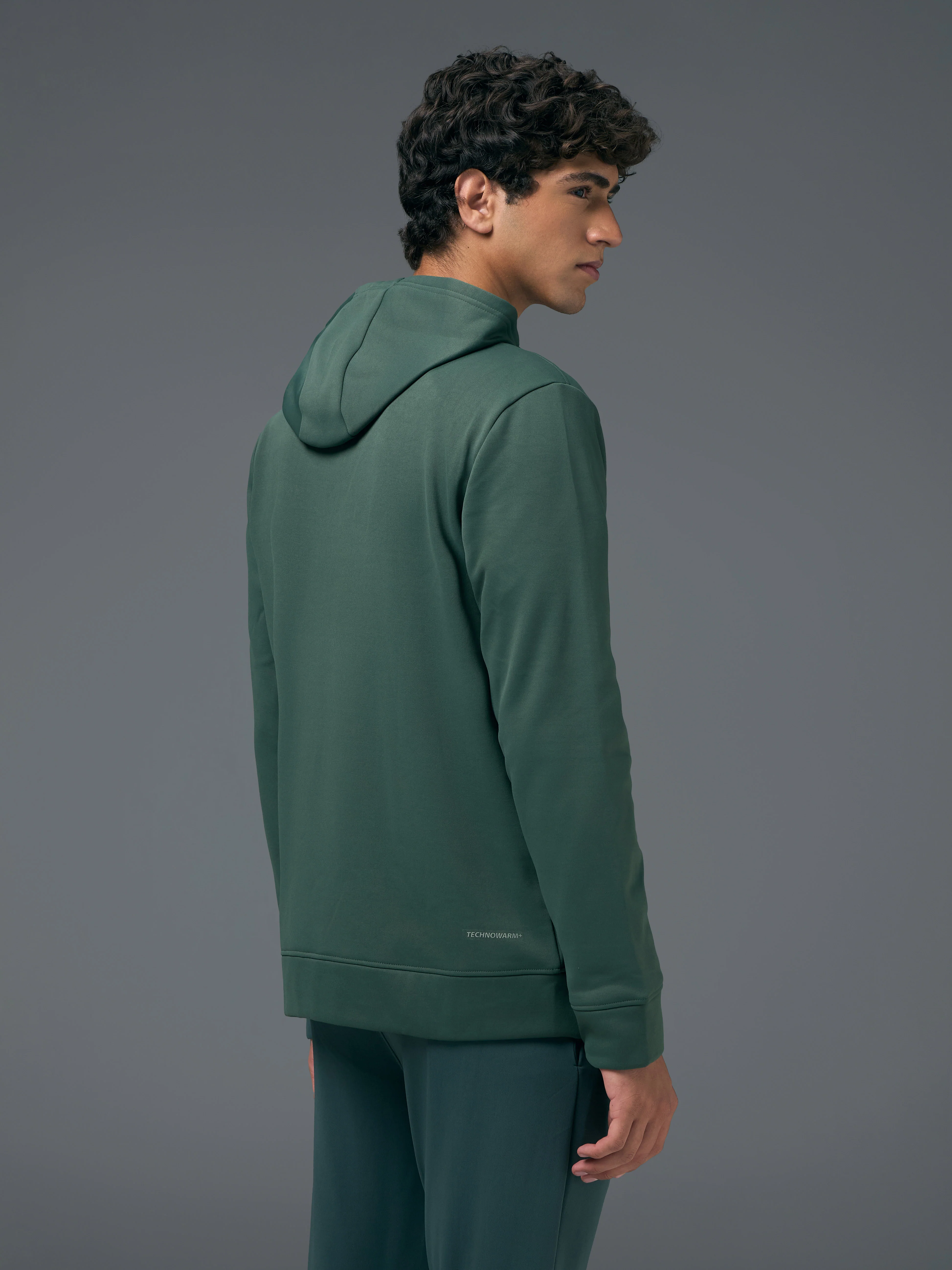 Men Solid Slim Fit Hooded Jacket with TECHNOWARM+ - Image 3