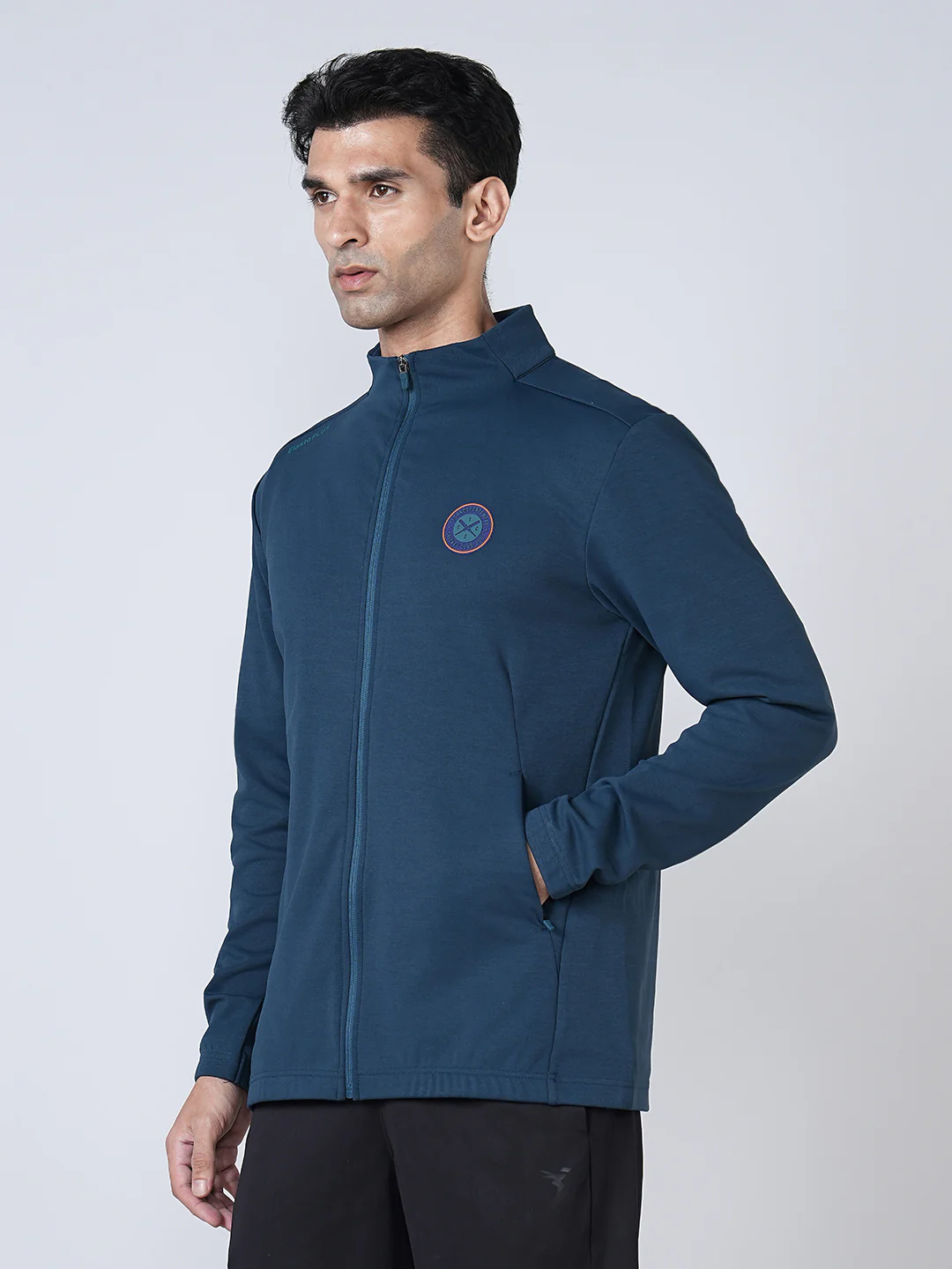 Men Solid Slim Fit Mock Neck Jacket with ELASTO PLUS - Image 2
