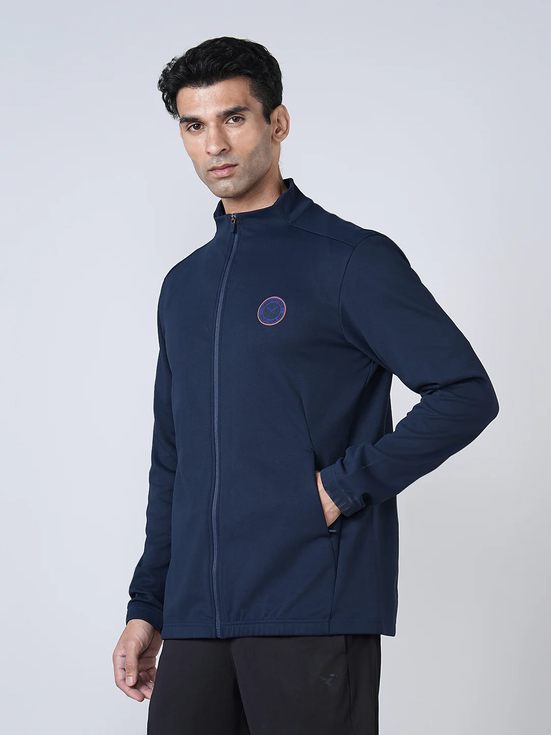 Men Solid Slim Fit Mock Neck Jacket with ELASTO PLUS - Image 3
