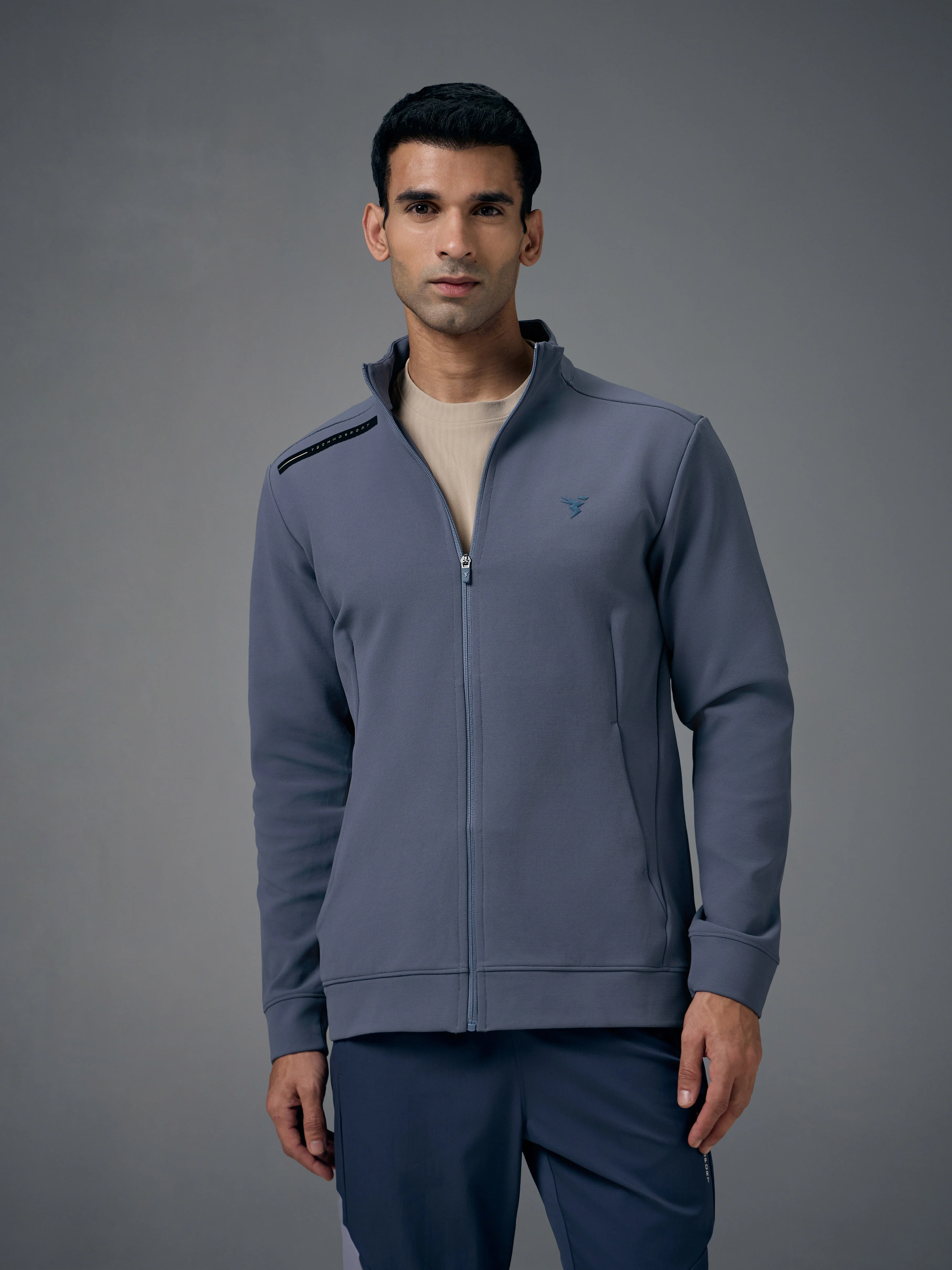 Men Solid Slim Fit Mock Neck Jacket with ELASTO PLUS - Image 2