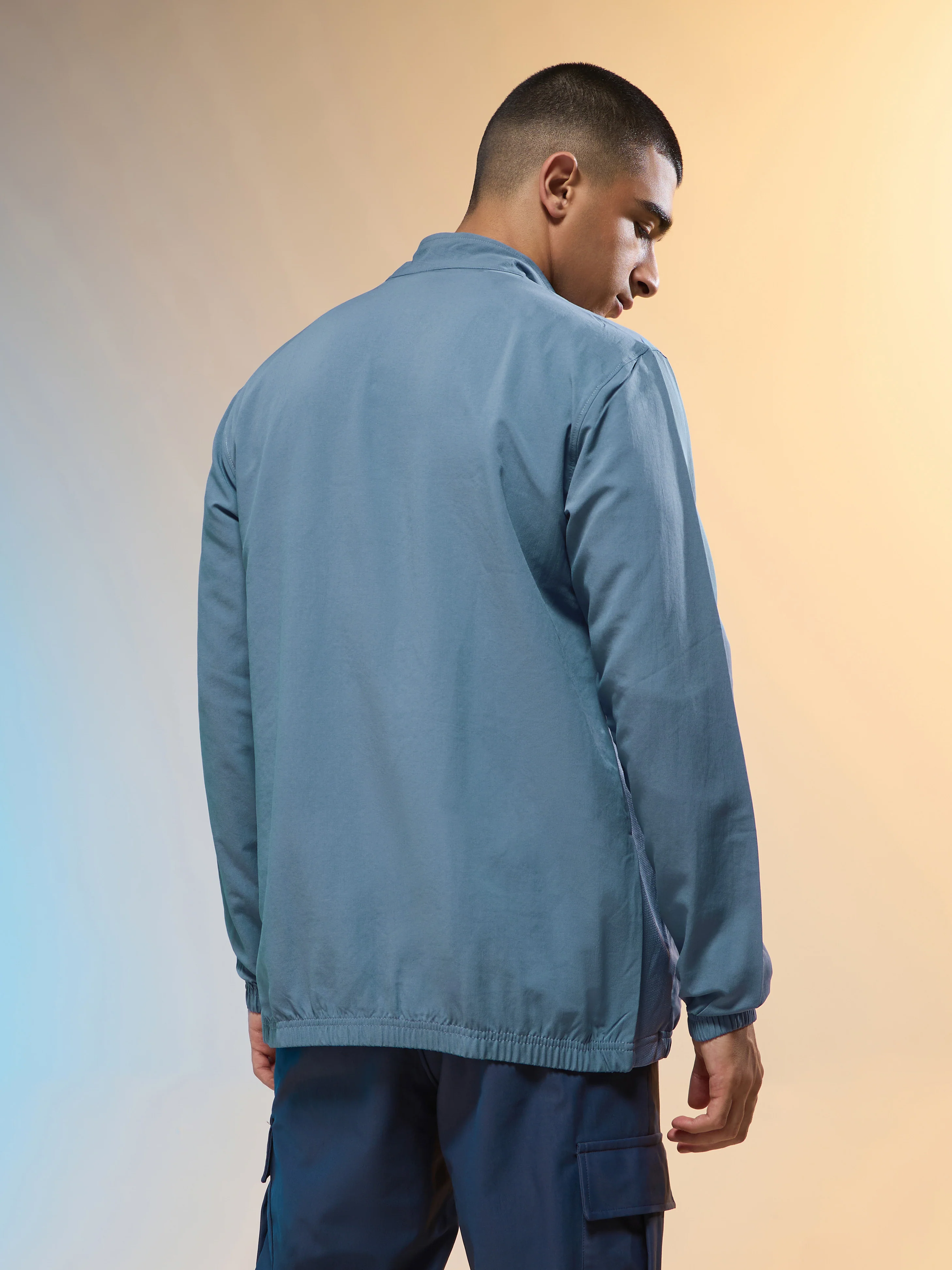 Men Solid Slim Fit Mock Neck Jacket with TECHNOLITE - Image 3