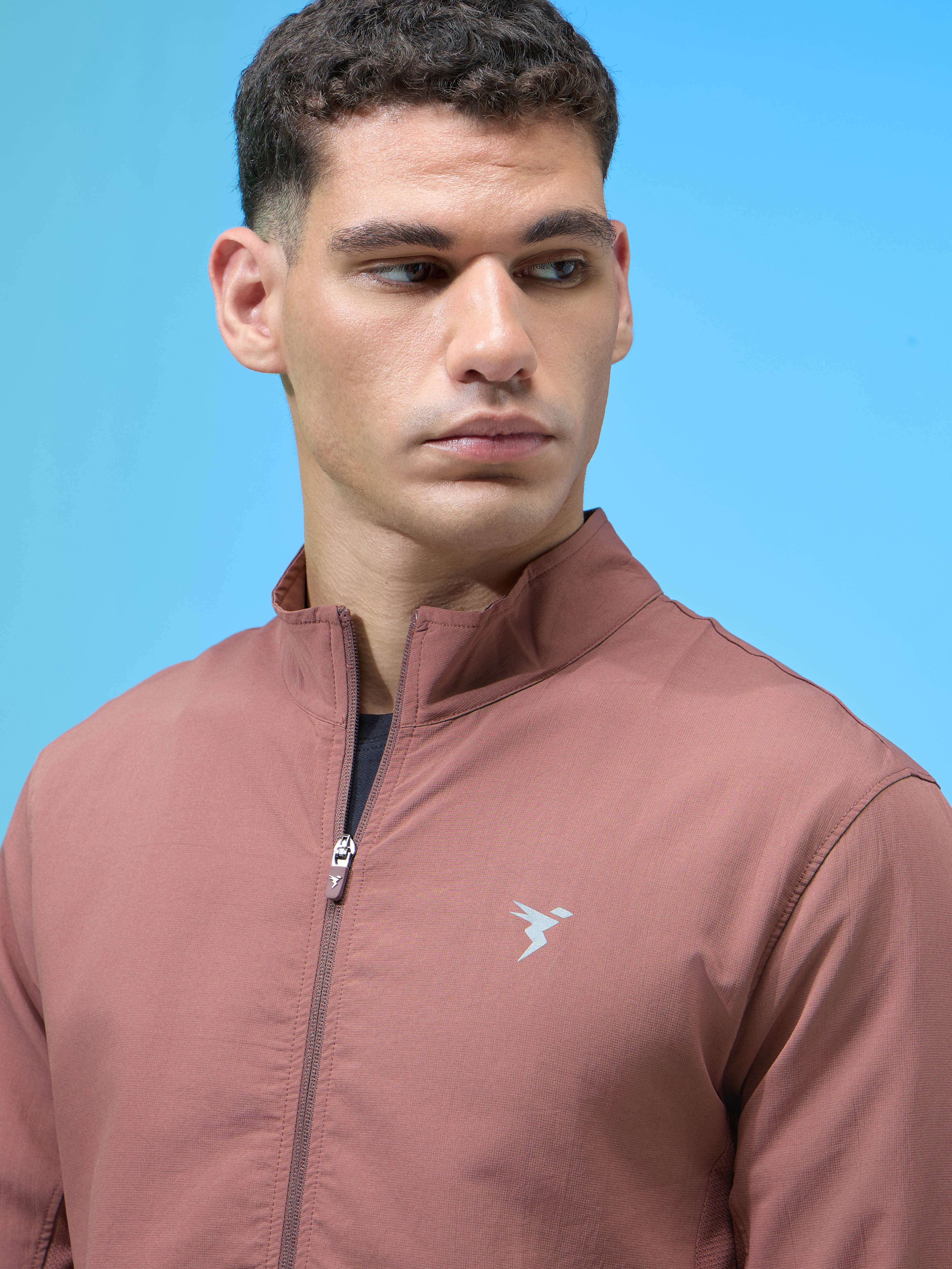 Men Solid Slim Fit Mock Neck Jacket with TECHNOLITE - Image 6
