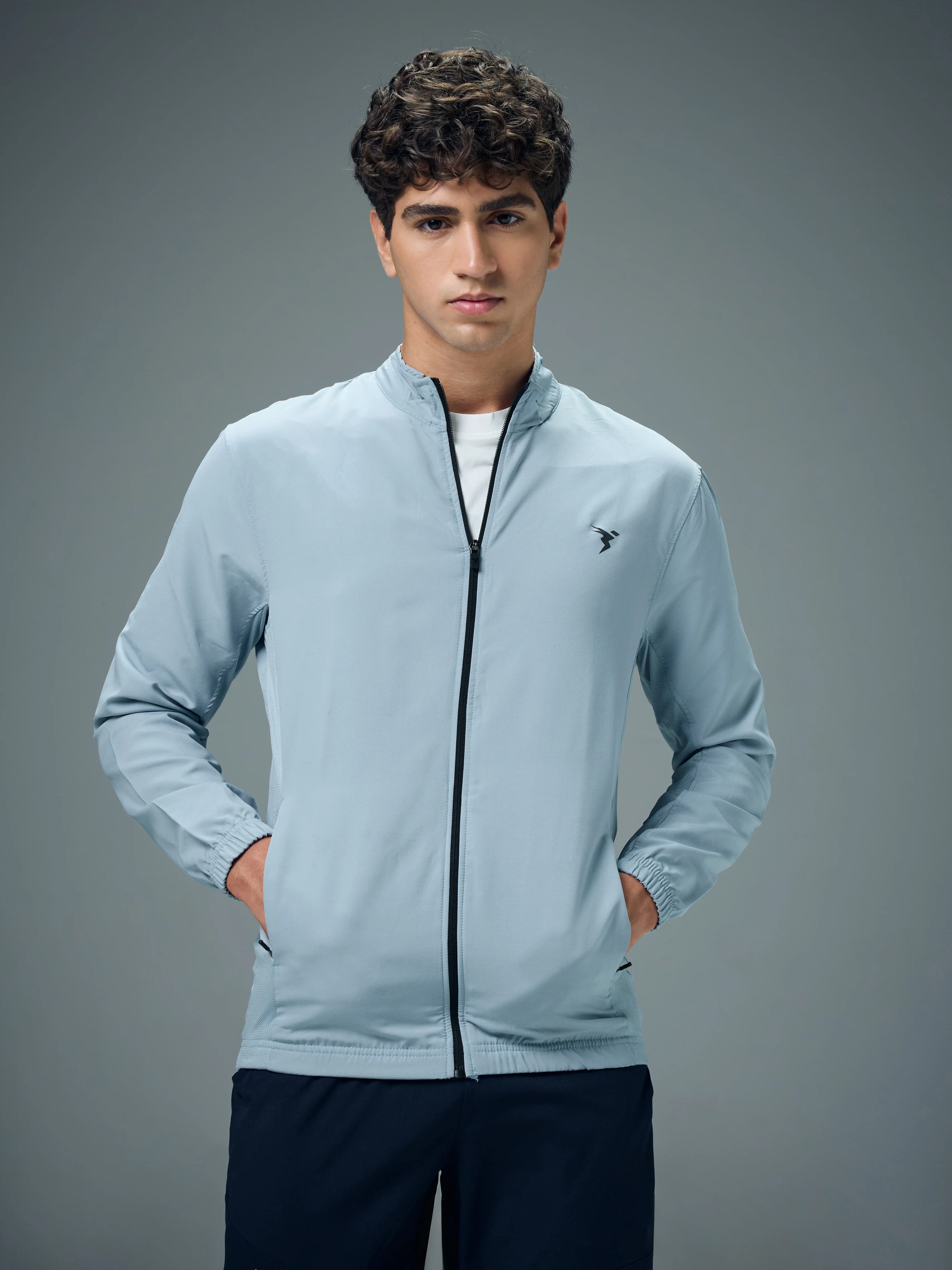 Men Solid Slim Fit Mock Neck Jacket with TECHNOLITE - Image 2