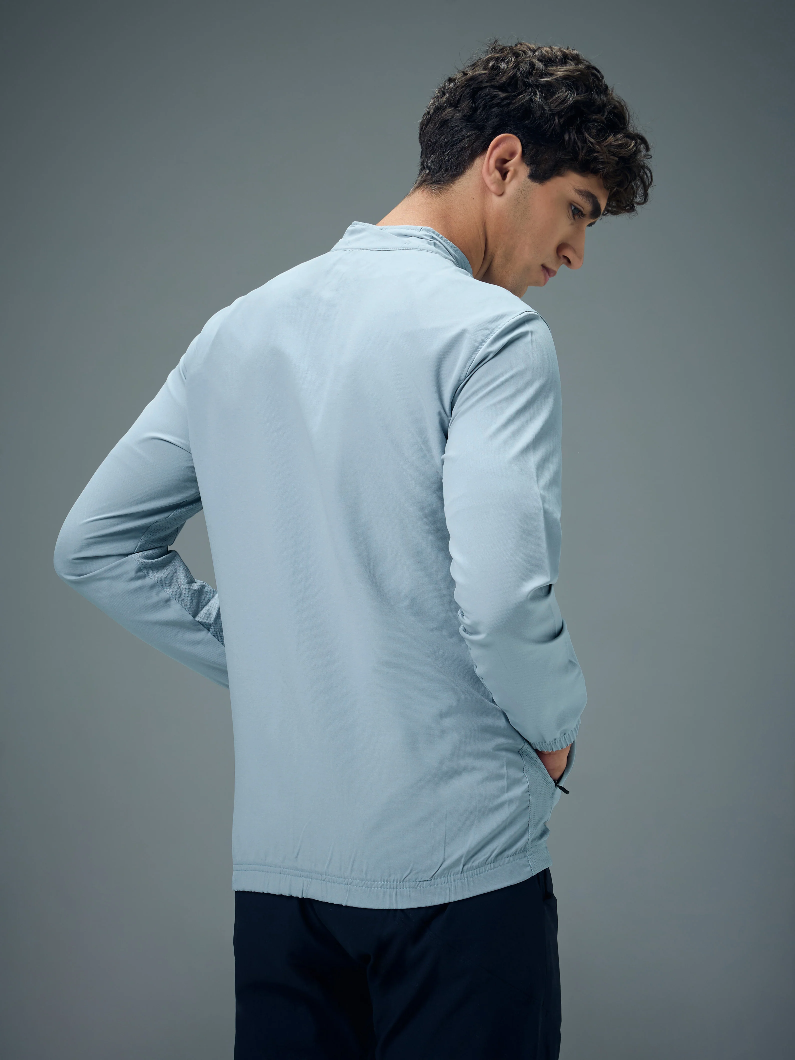 Men Solid Slim Fit Mock Neck Jacket with TECHNOLITE - Image 3