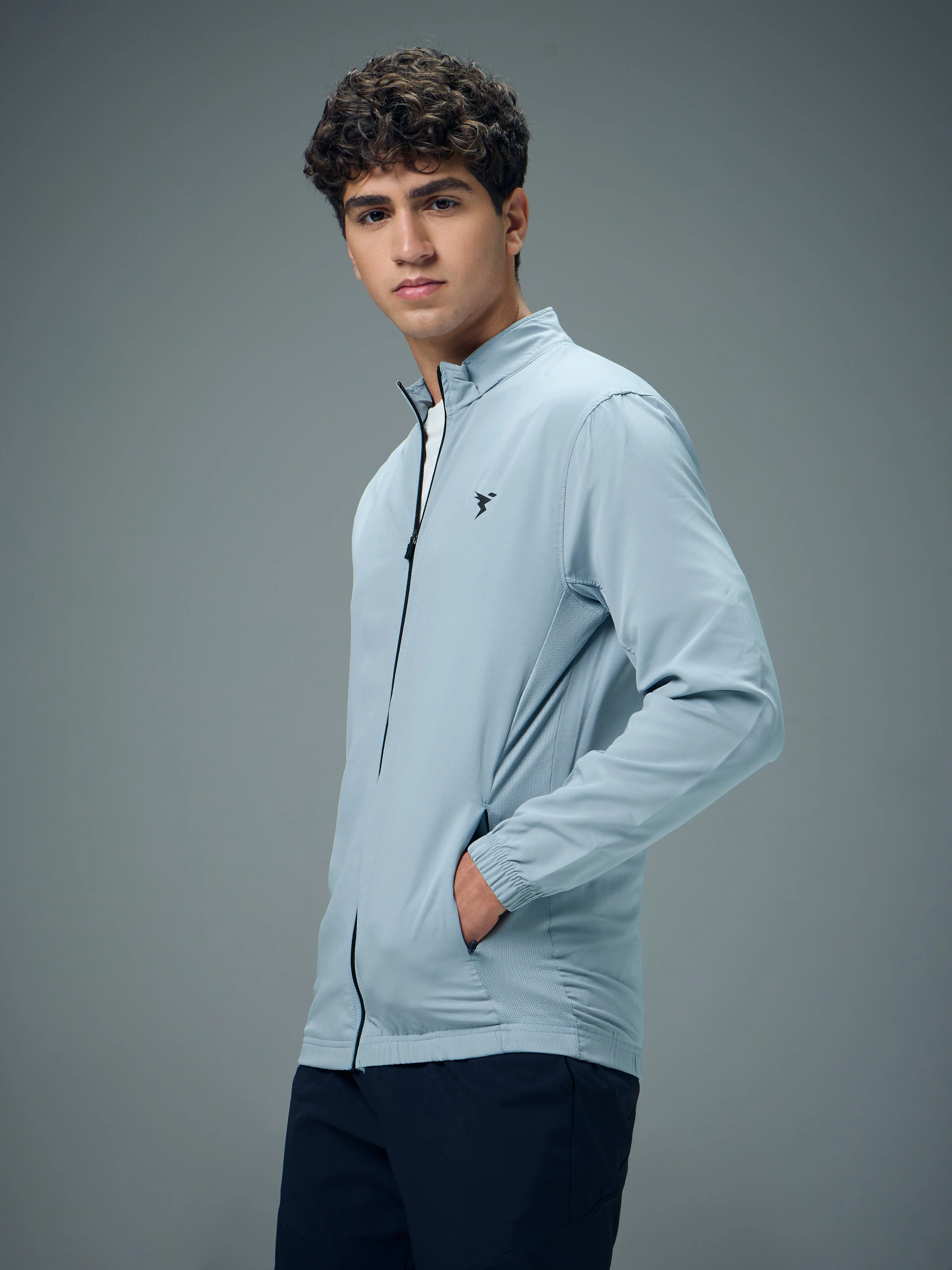 Men Solid Slim Fit Mock Neck Jacket with TECHNOLITE - Image 4