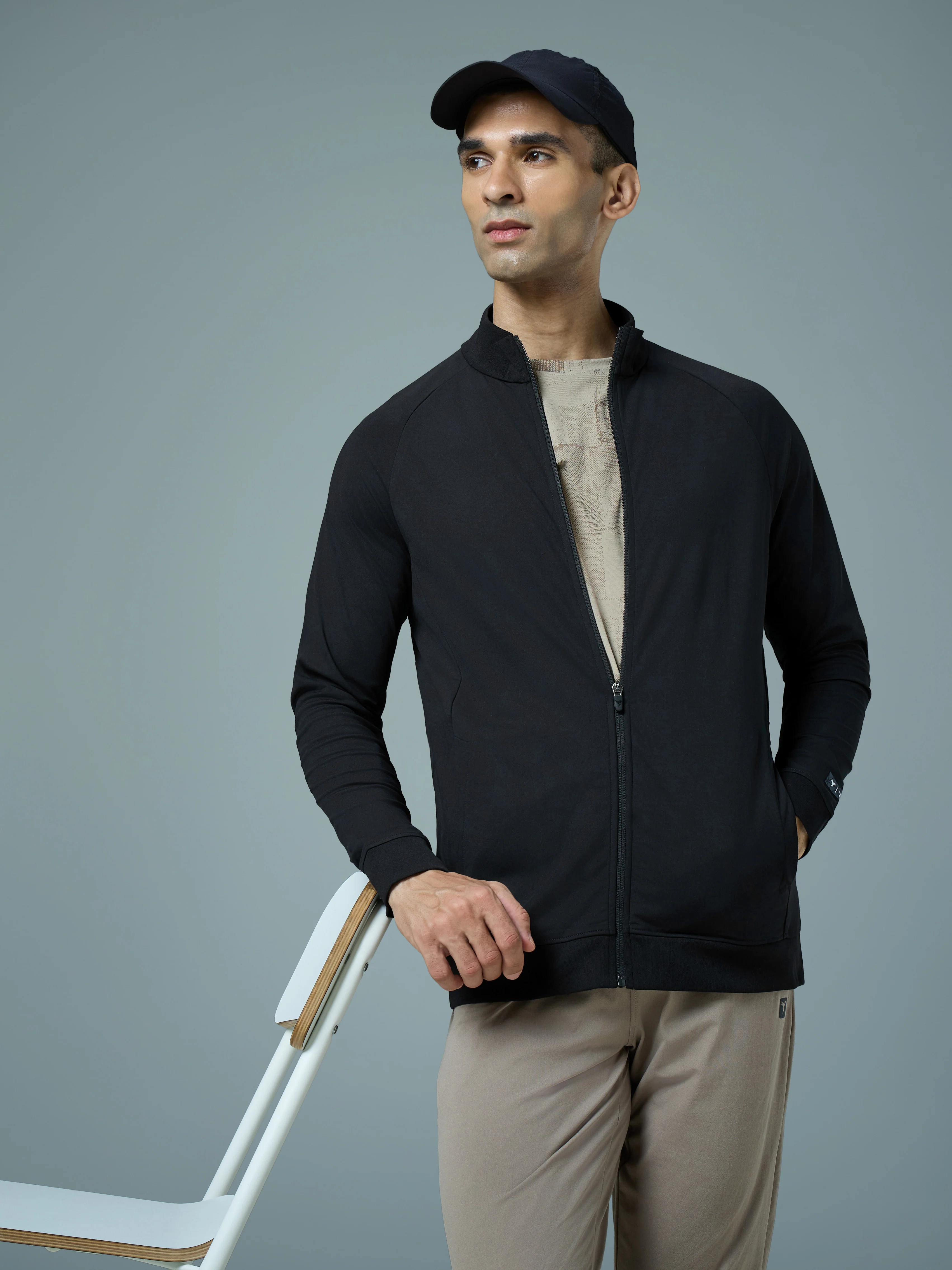 Men Solid Slim Fit Mock Neck Sports Jacket with DURACOOL+