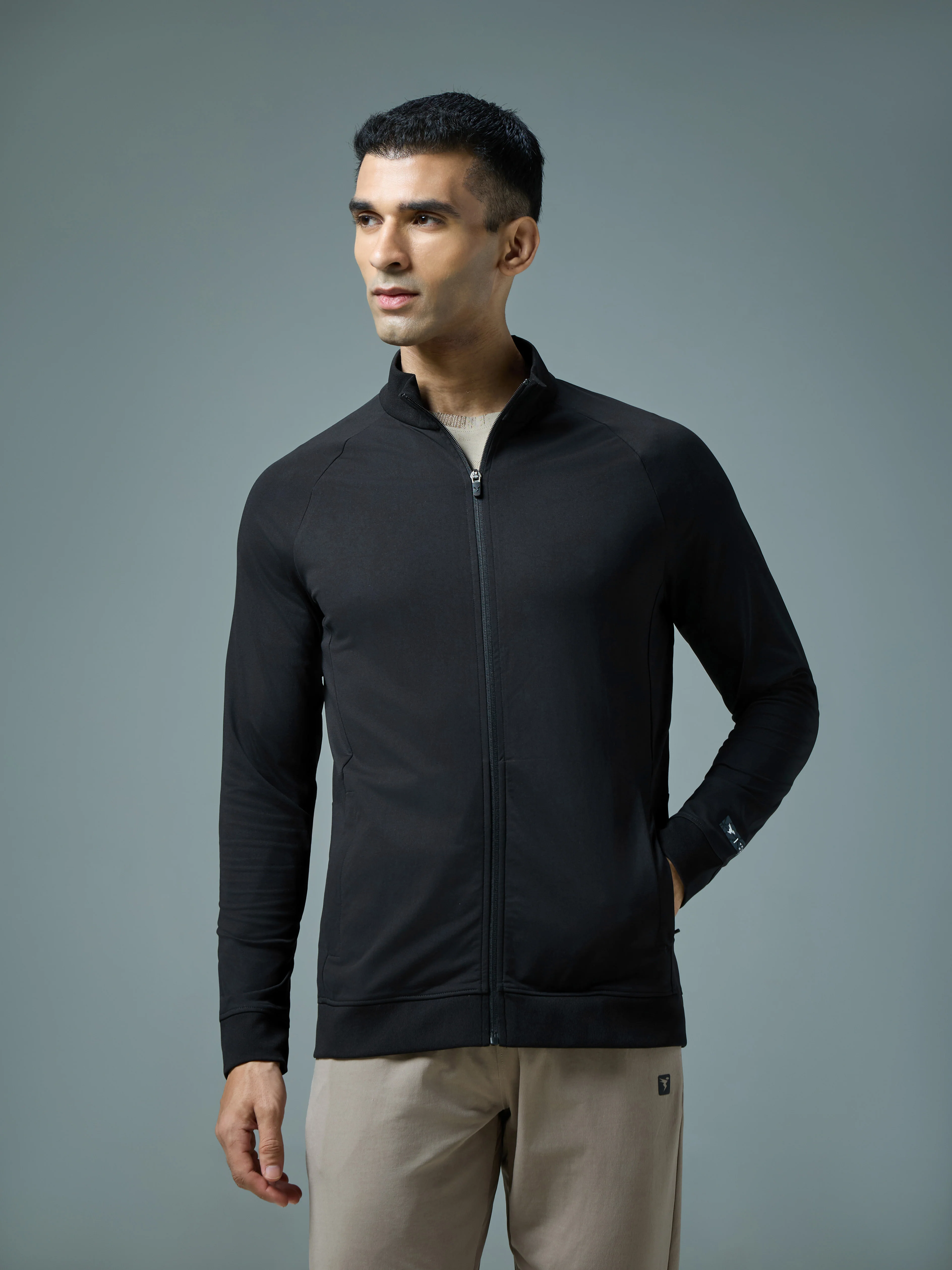Men Solid Slim Fit Mock Neck Sports Jacket with DURACOOL+ - Image 2