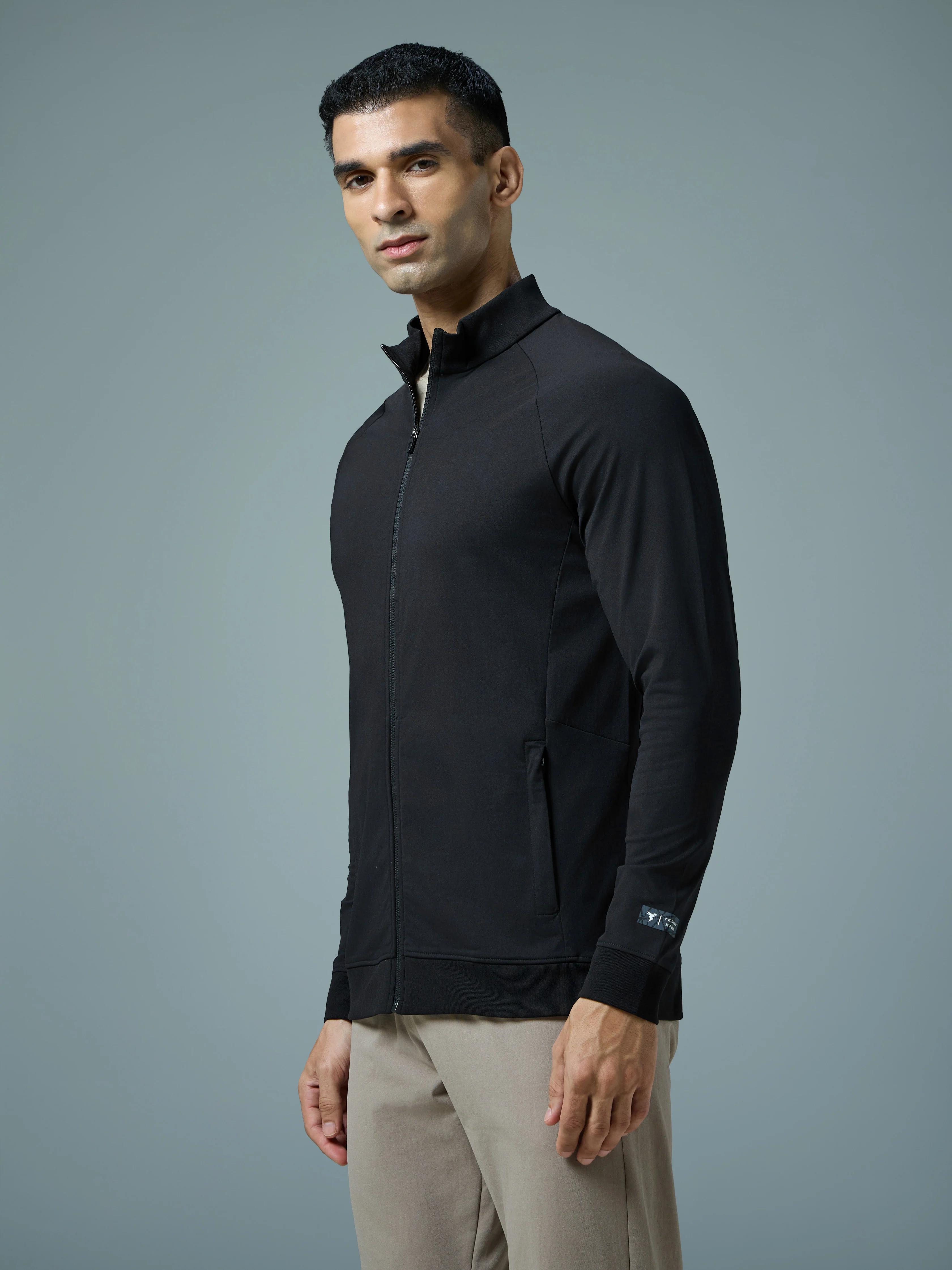 Men Solid Slim Fit Mock Neck Sports Jacket with DURACOOL+ - Image 4