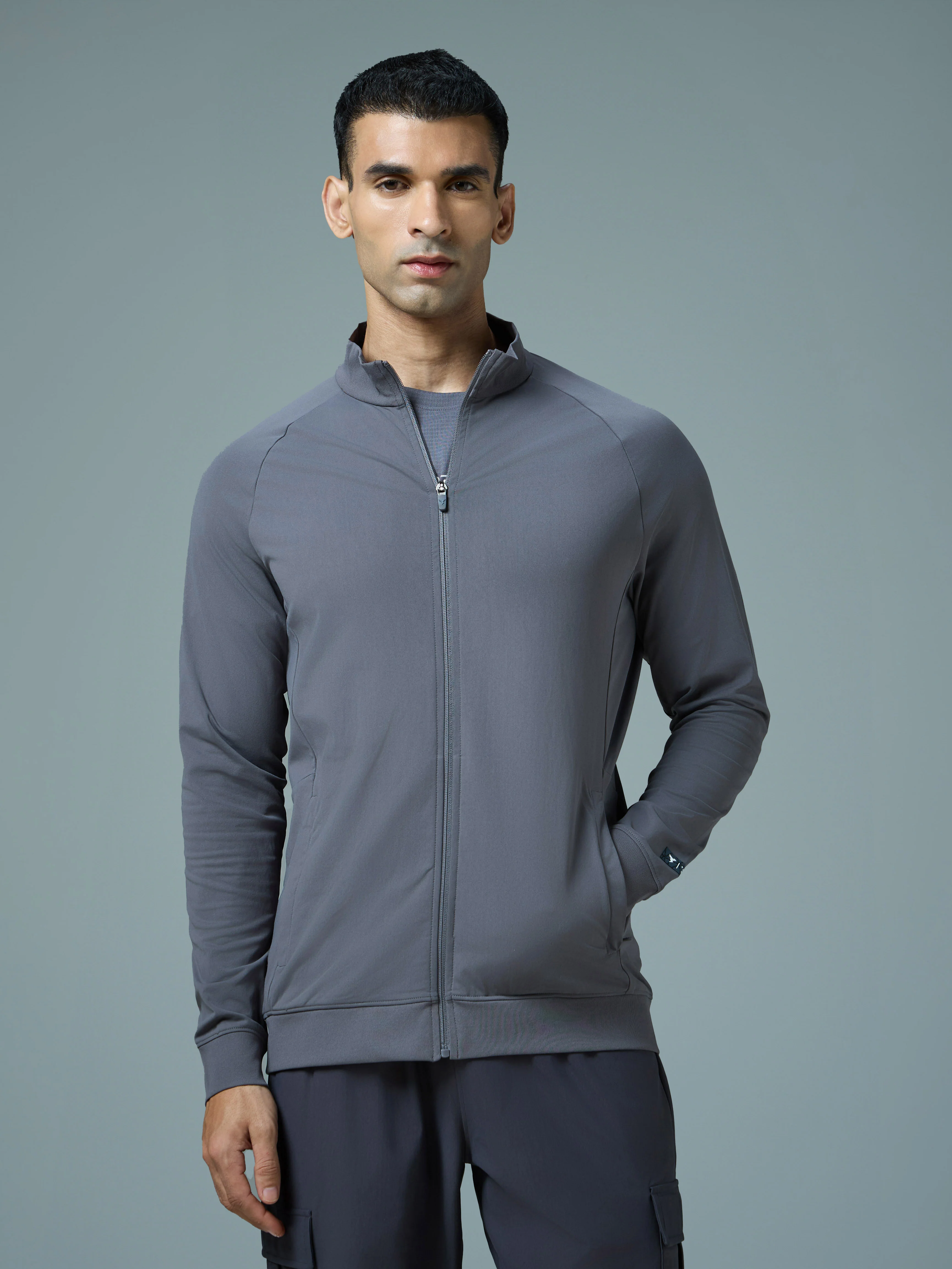 Men Solid Slim Fit Mock Neck Sports Jacket with DURACOOL+ - Image 2