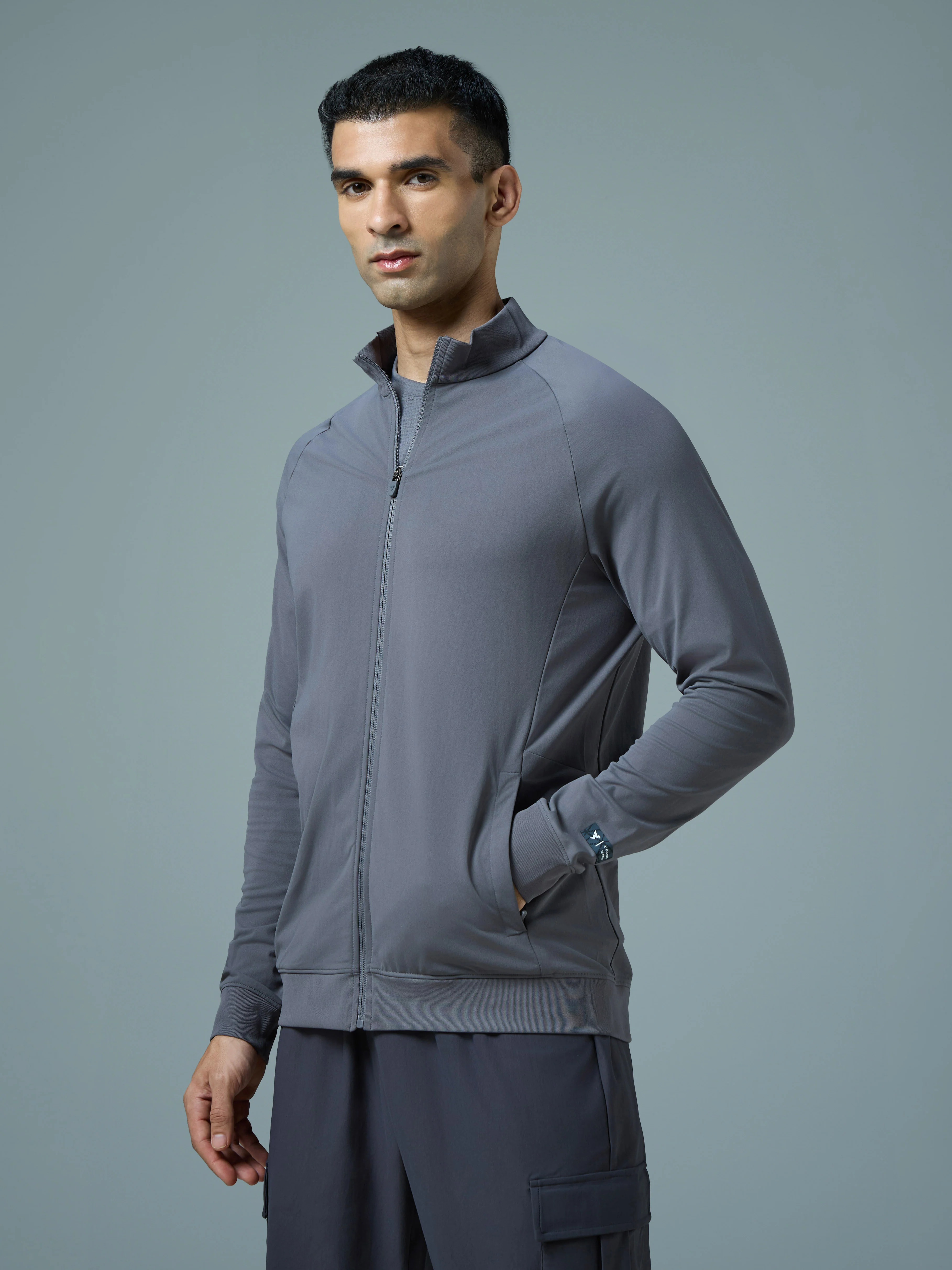 Men Solid Slim Fit Mock Neck Sports Jacket with DURACOOL+ - Image 4