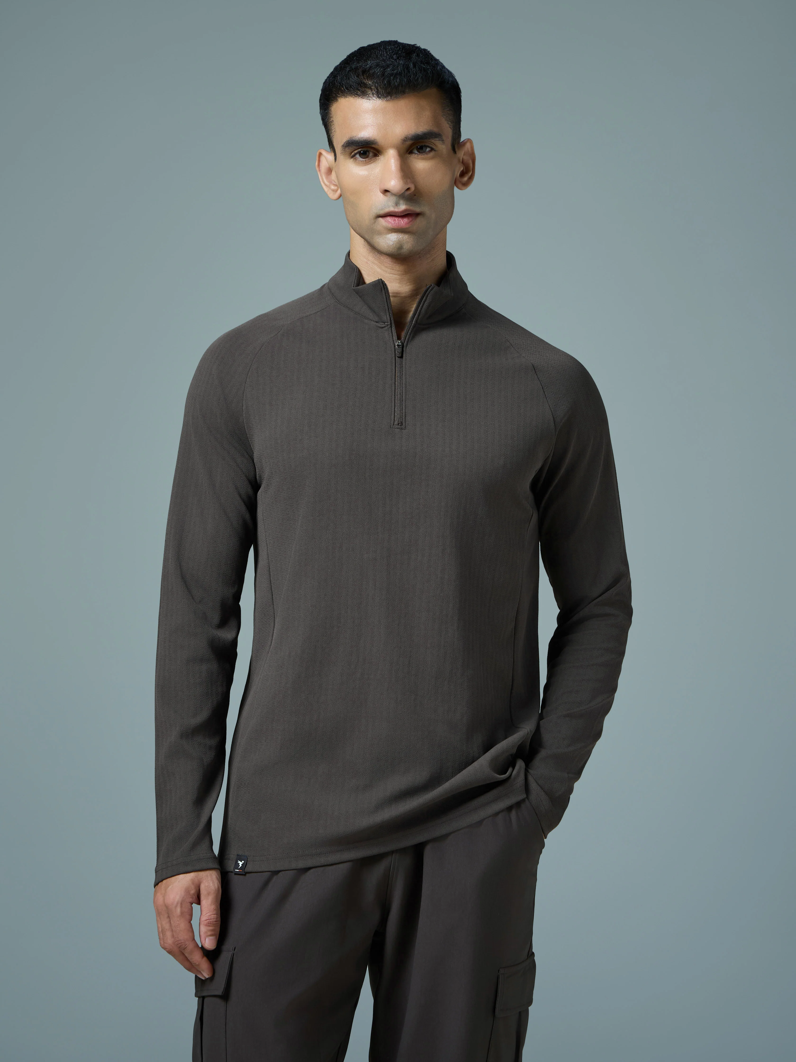 Men Solid Slim Fit Mock Neck Sports T-shirt with ELASTO PLUS - Image 2