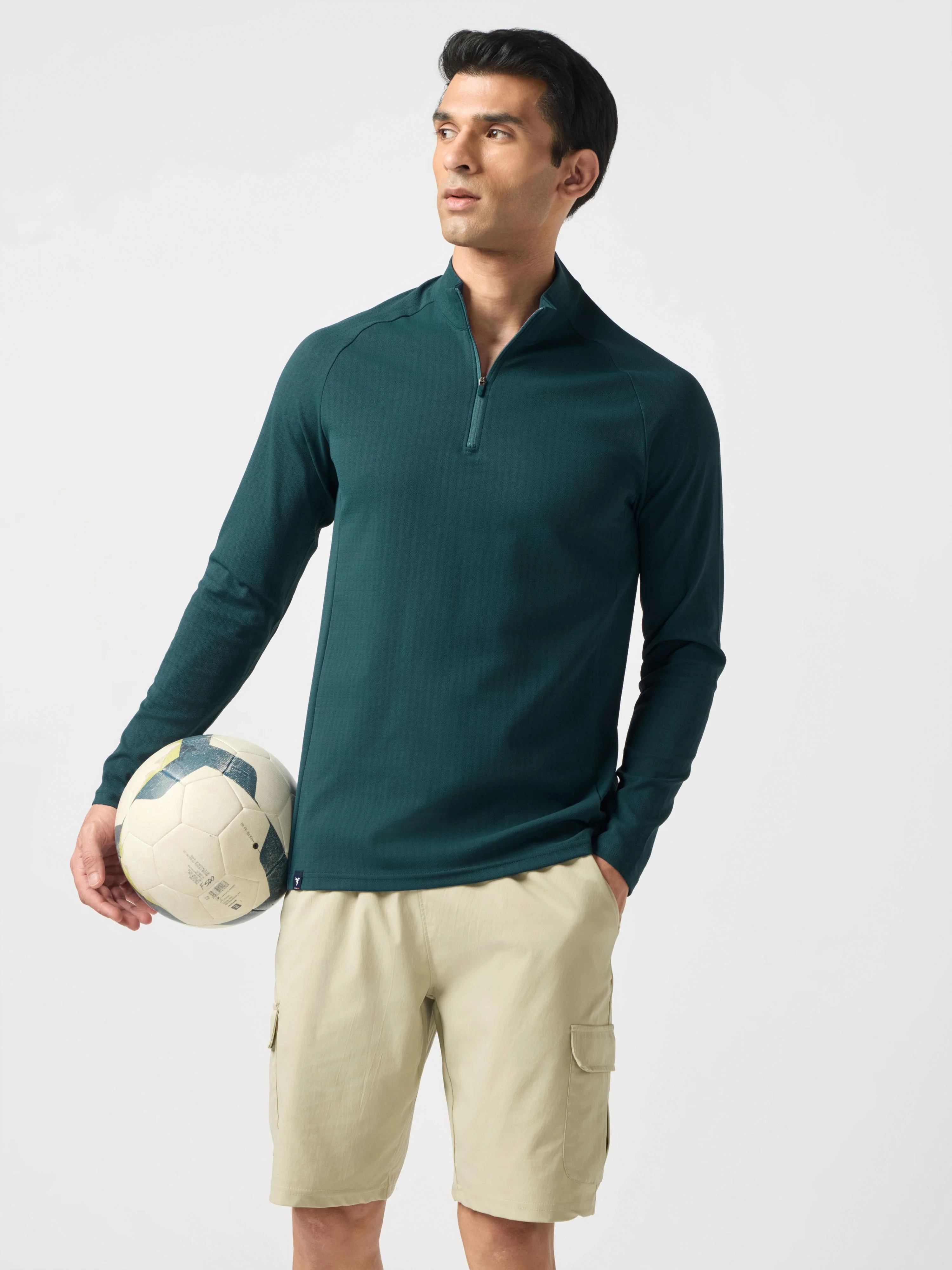 Men Solid Slim Fit Mock Neck Sports T-shirt with ELASTO PLUS