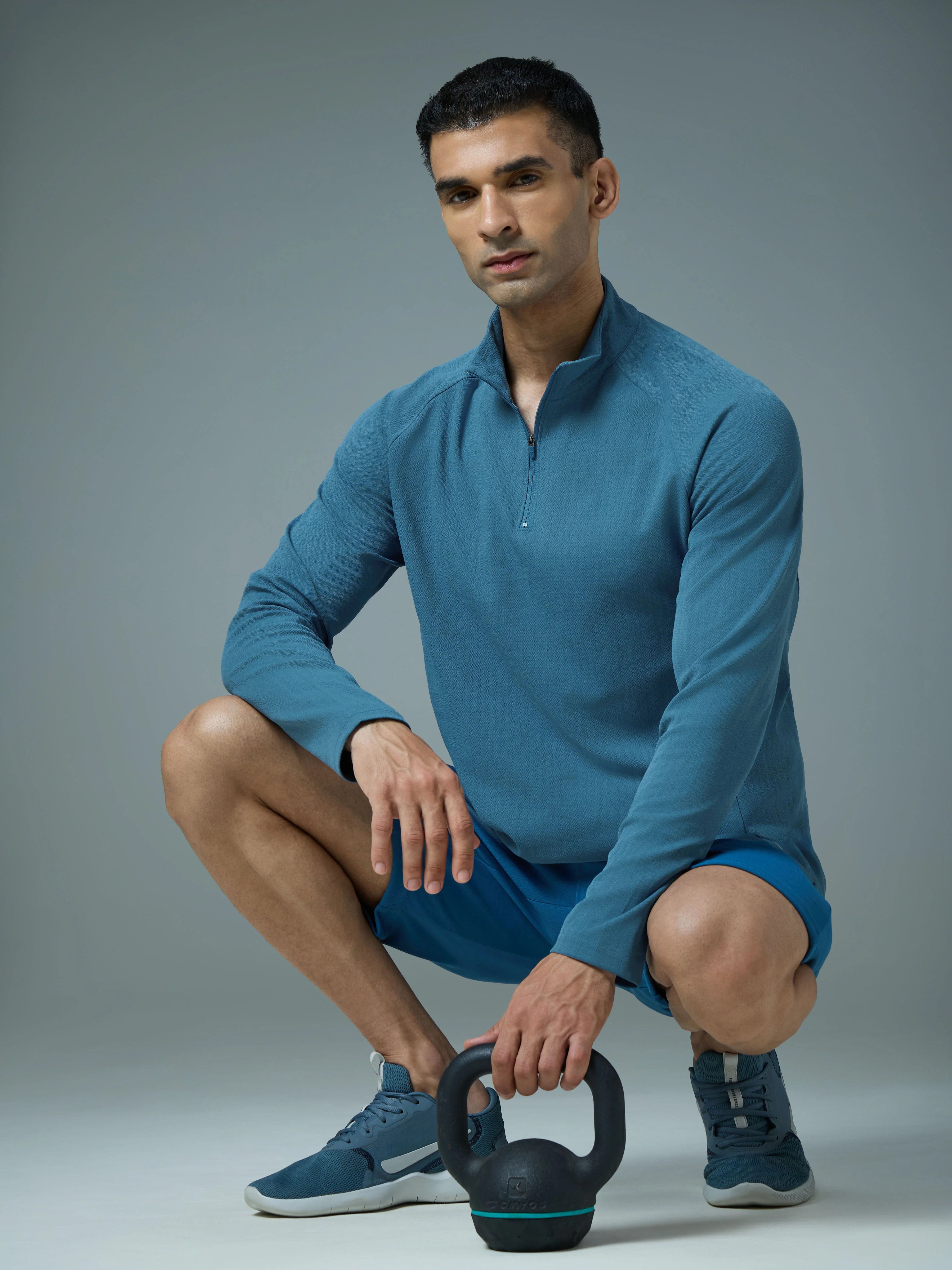 Men Solid Slim Fit Mock Neck Sports T-shirt with ELASTO PLUS