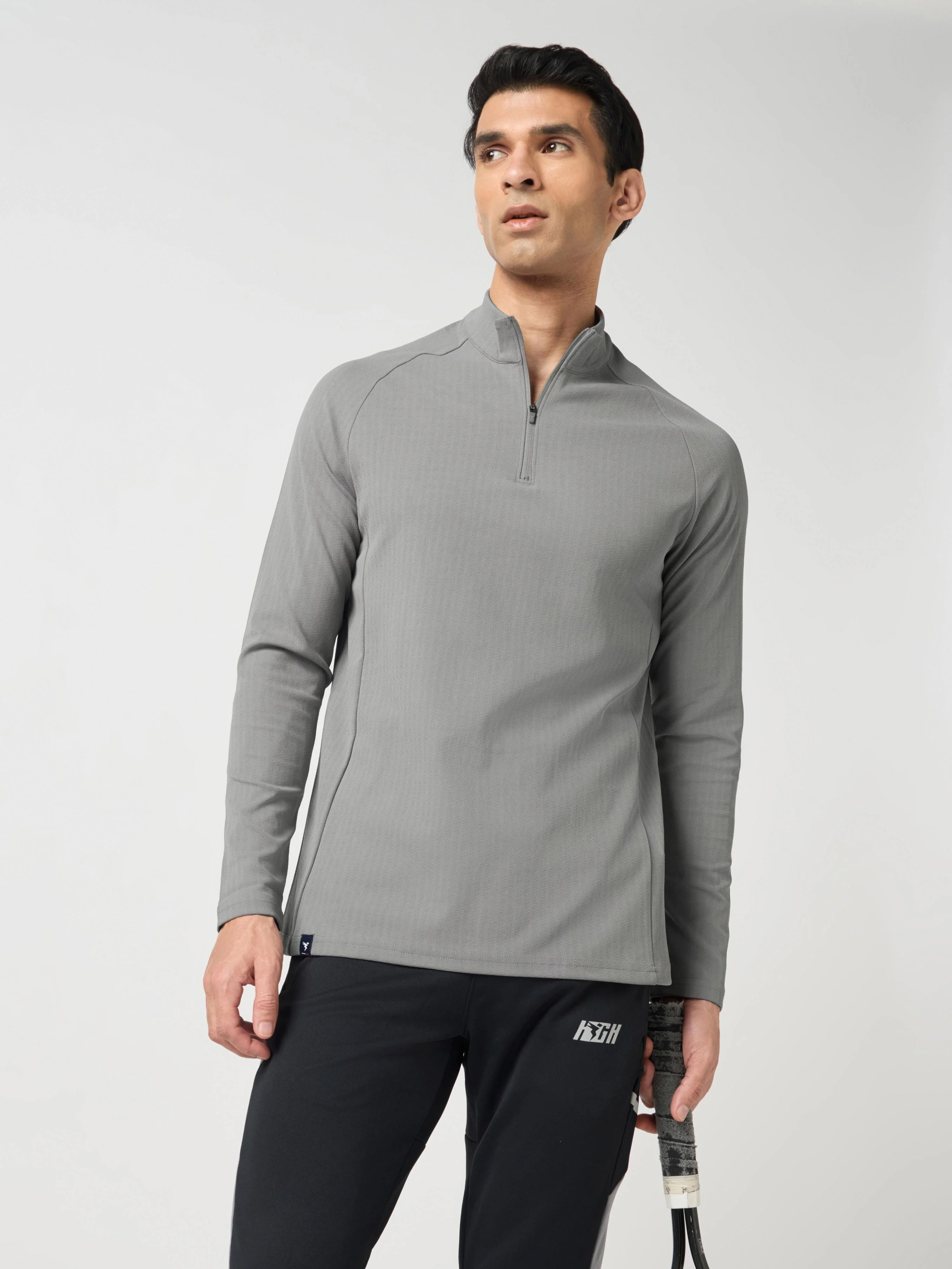 Men Solid Slim Fit Mock Neck Sports T-shirt with ELASTO PLUS