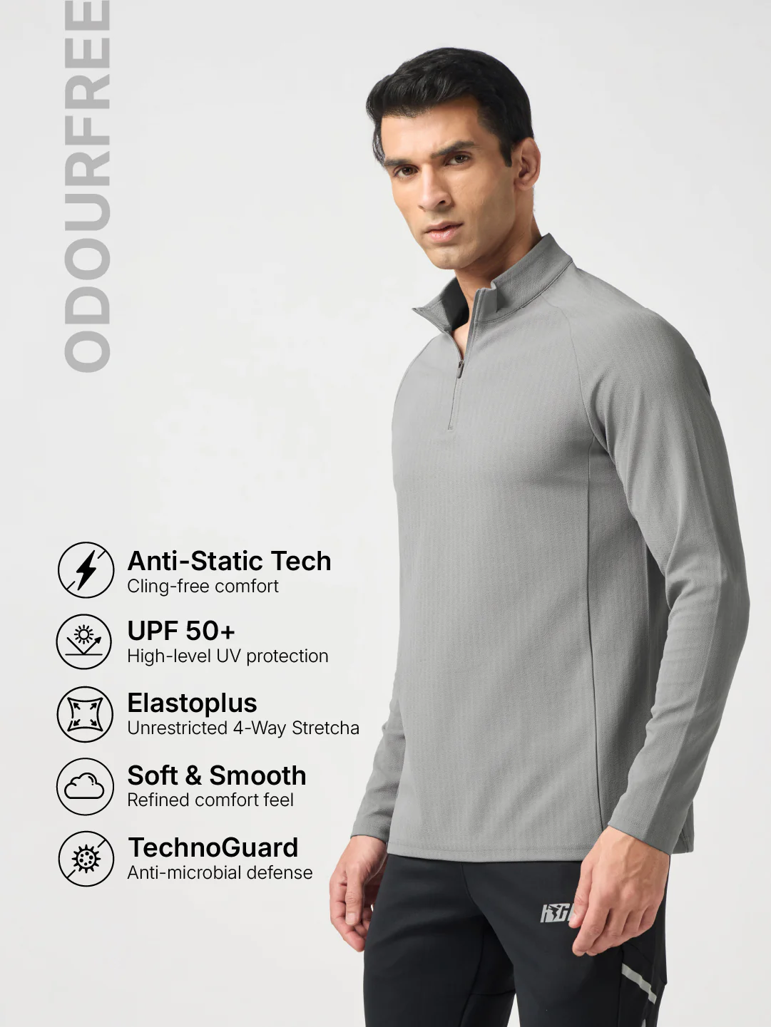 Men Solid Slim Fit Mock Neck Sports T-shirt with ELASTO PLUS - Image 4