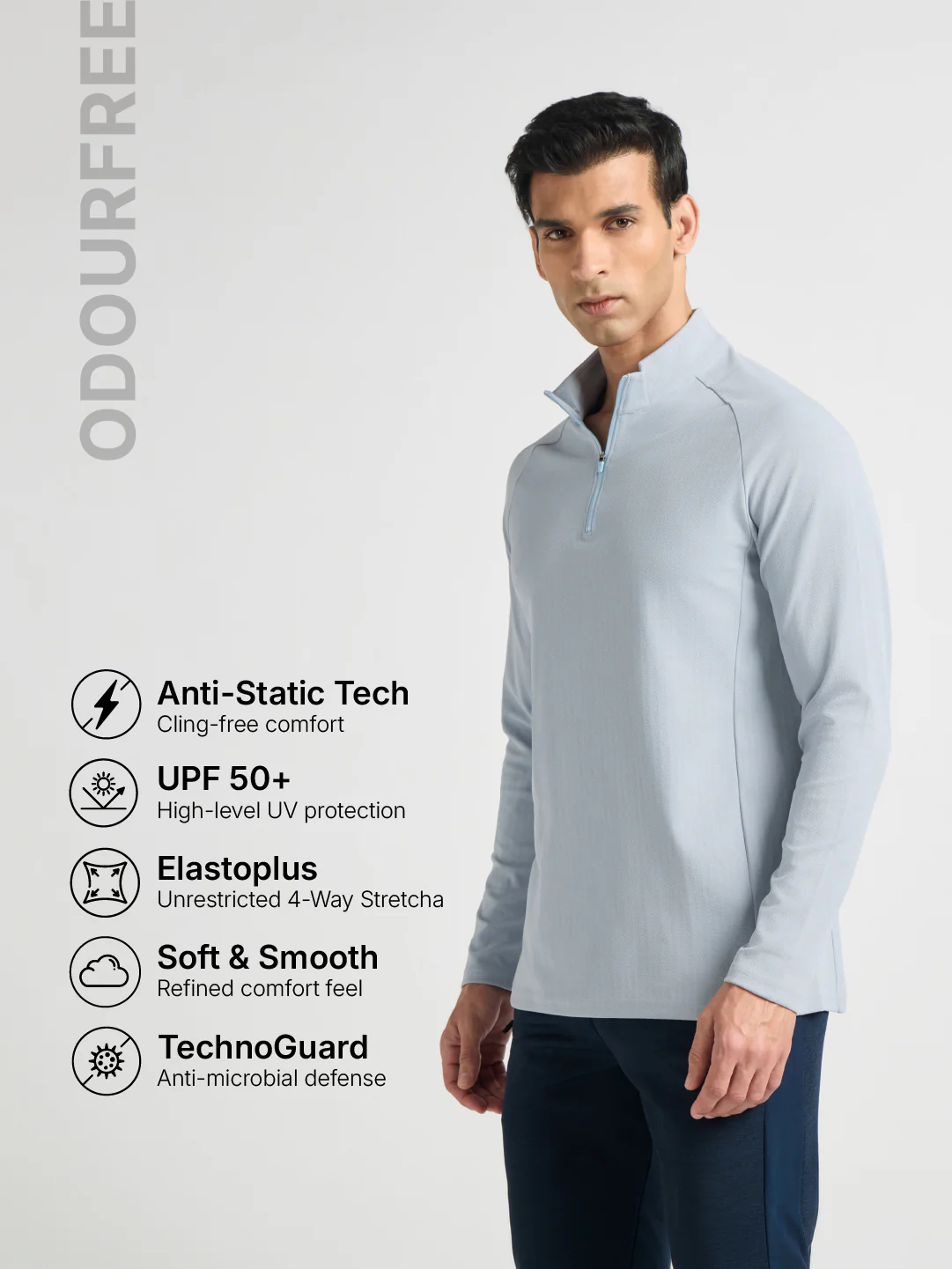 Men Solid Slim Fit Mock Neck Sports T-shirt with ELASTO PLUS - Image 4