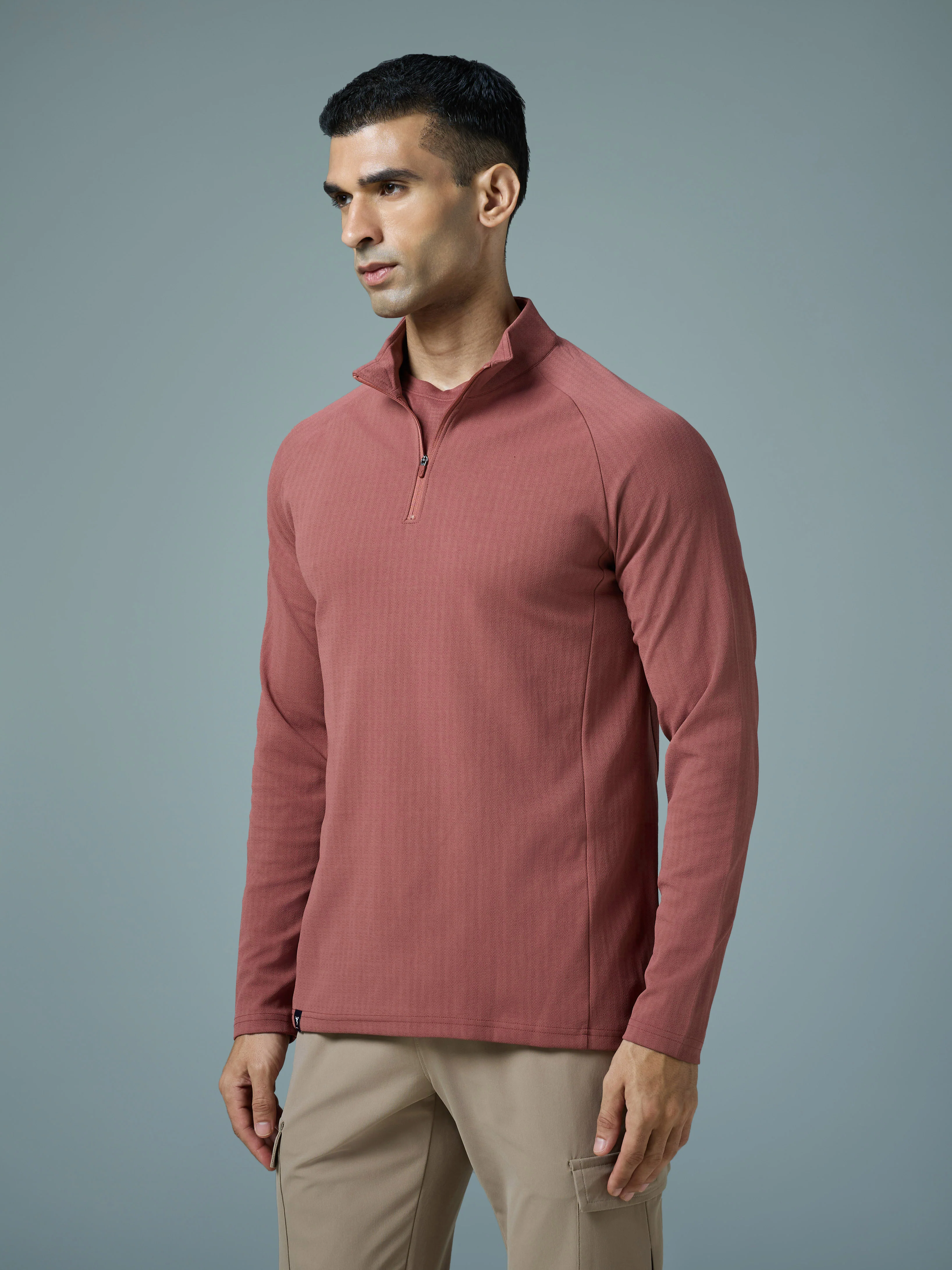 Men Solid Slim Fit Mock Neck Sports T-shirt with ELASTO PLUS - Image 4