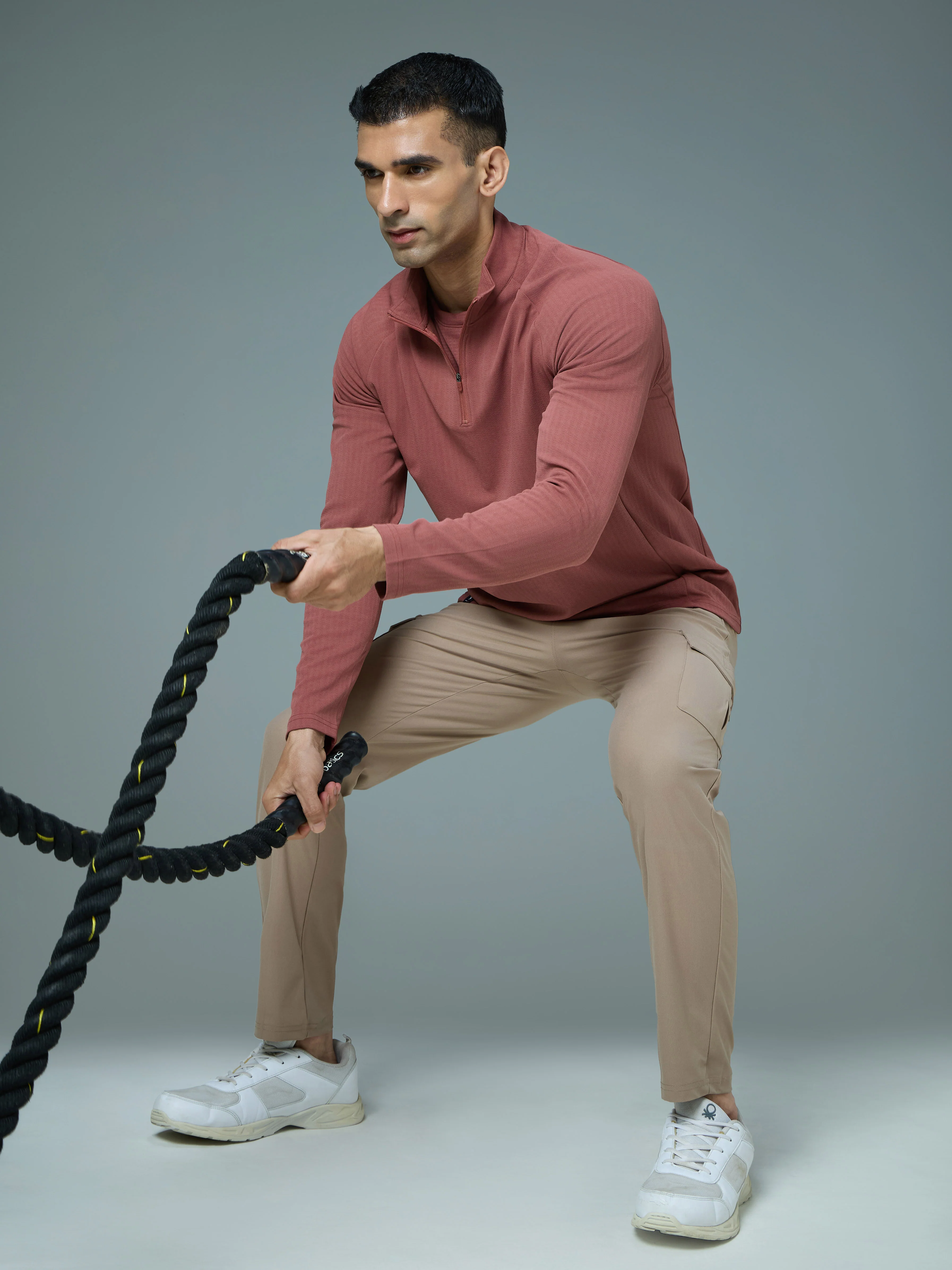 Men Solid Slim Fit Mock Neck Sports T-shirt with ELASTO PLUS - Image 5