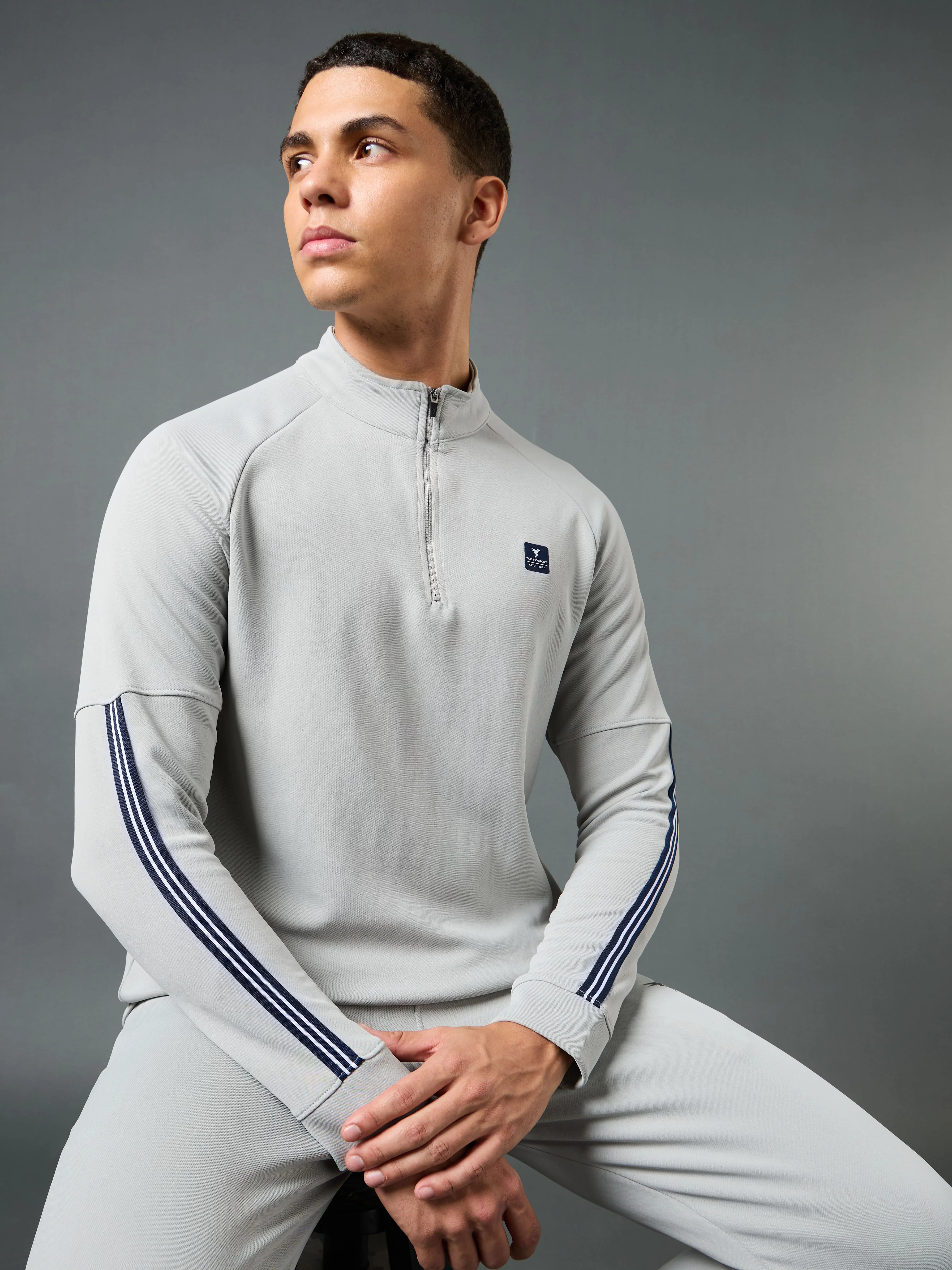 Men Solid Slim Fit Mock Neck Sweatshirt with ELASTO PLUS - Image 2