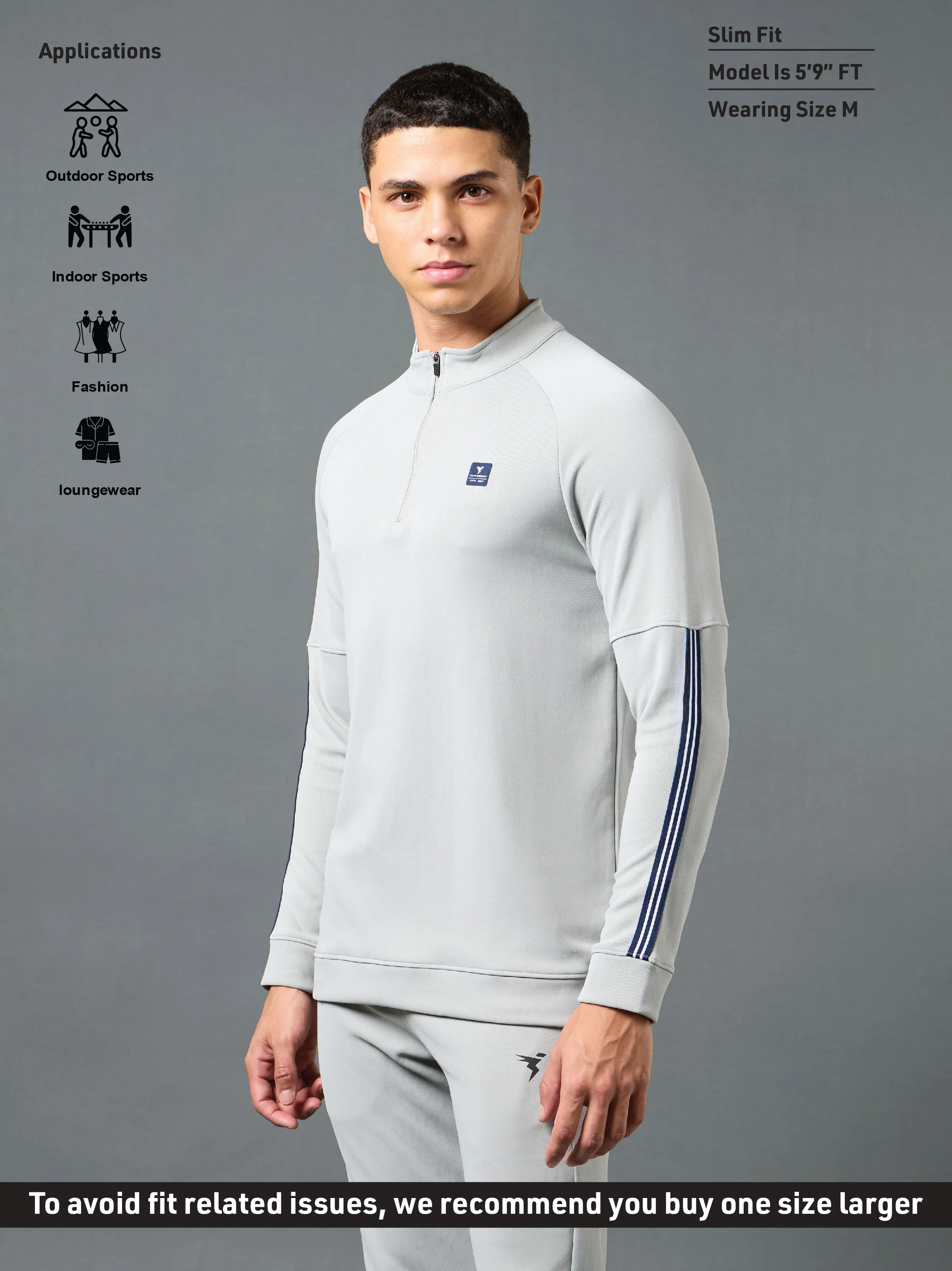 Men Solid Slim Fit Mock Neck Sweatshirt with ELASTO PLUS - Image 4