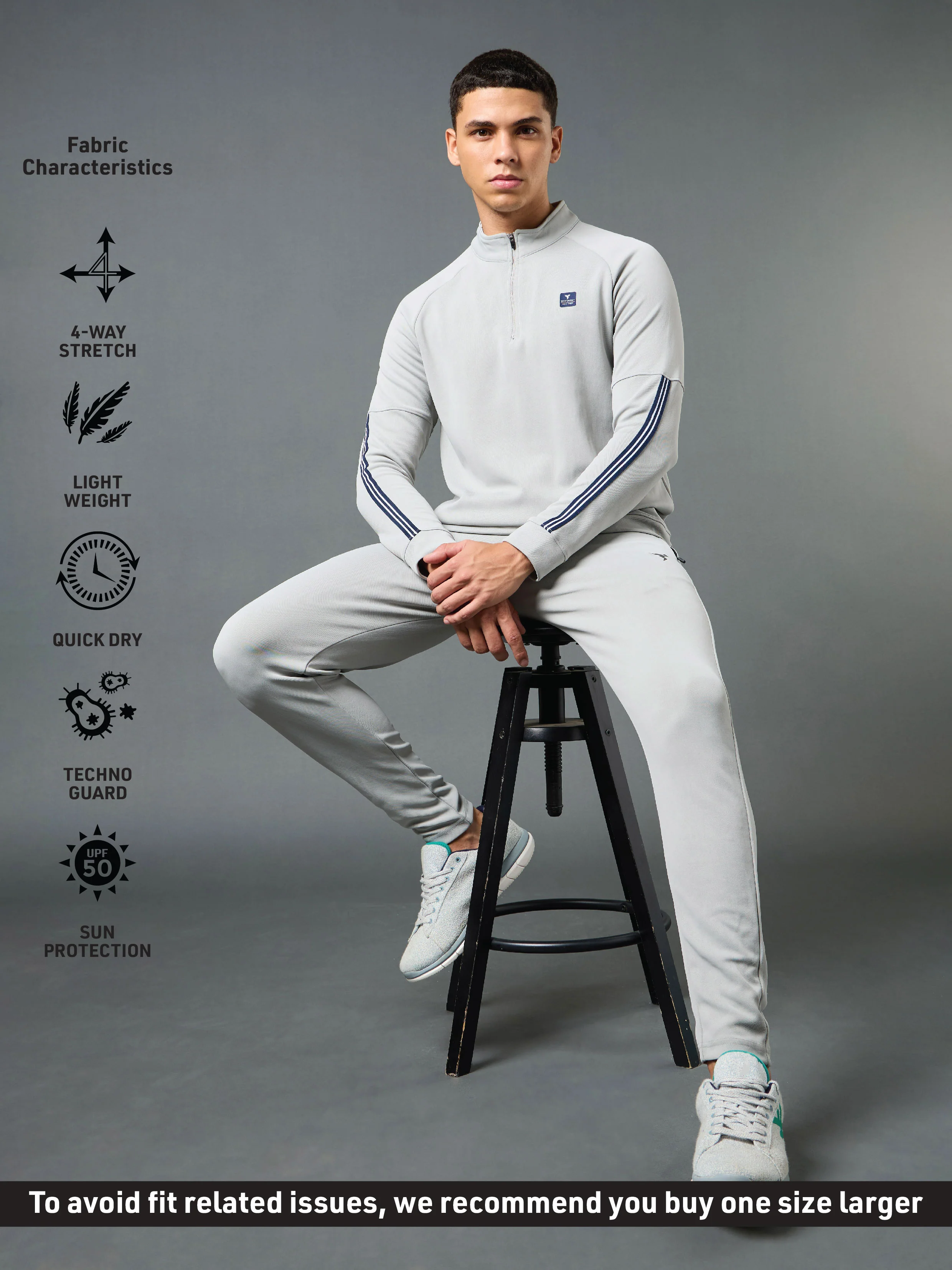 Men Solid Slim Fit Mock Neck Sweatshirt with ELASTO PLUS - Image 5