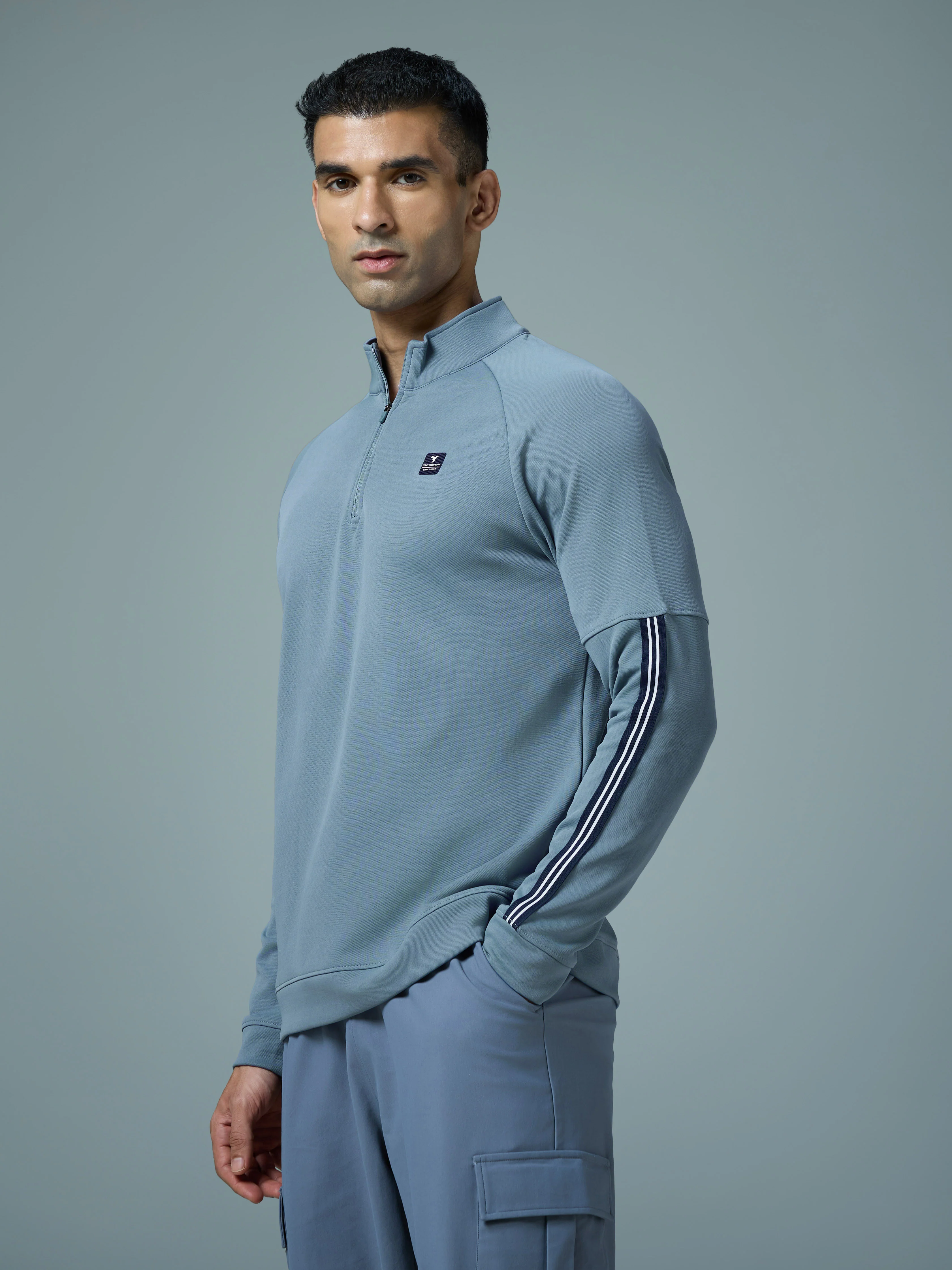 Men Solid Slim Fit Mock Neck Sweatshirt with ELASTO PLUS - Image 4