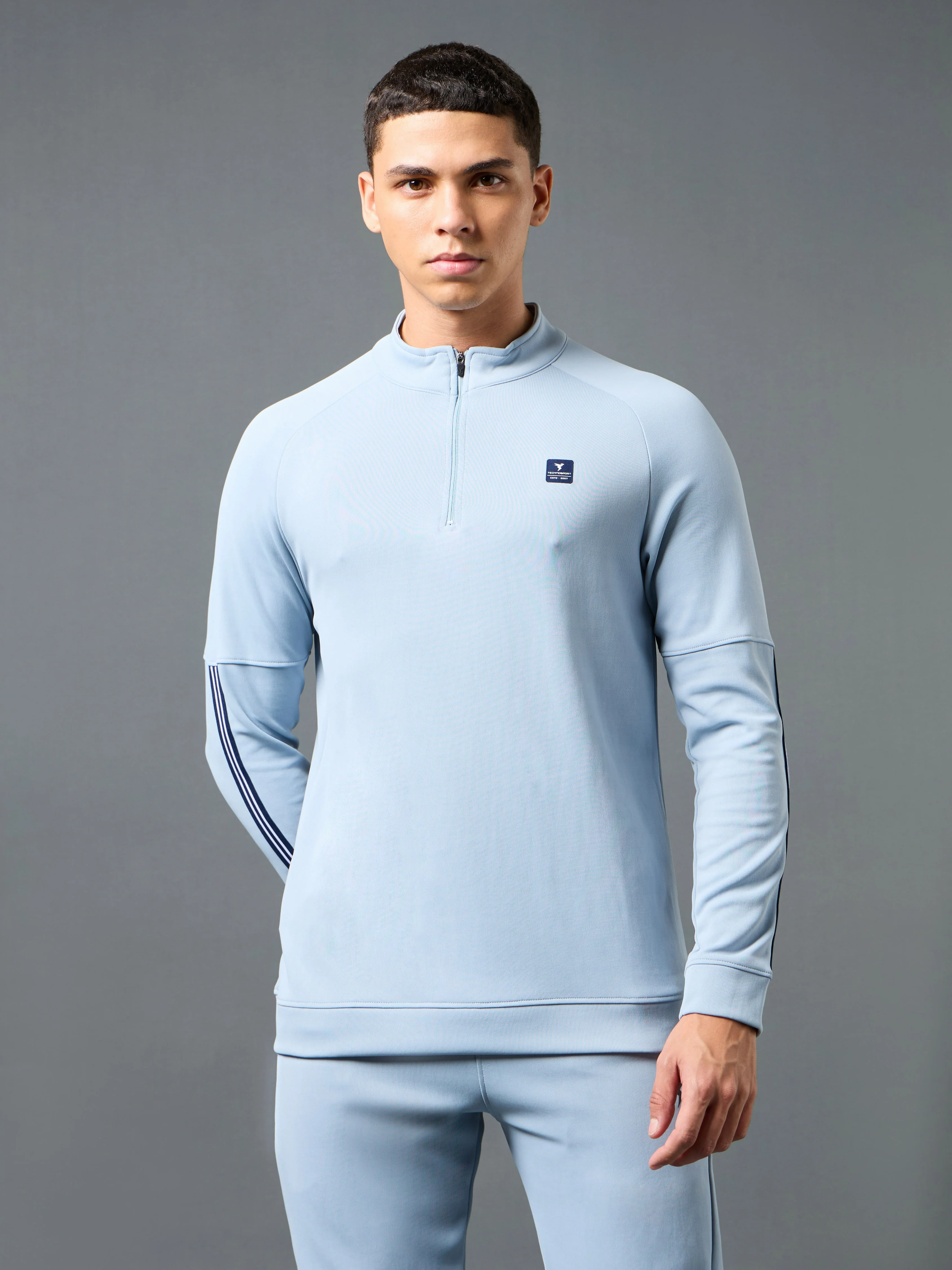 Men Solid Slim Fit Mock Neck Sweatshirt with ELASTO PLUS - Image 2