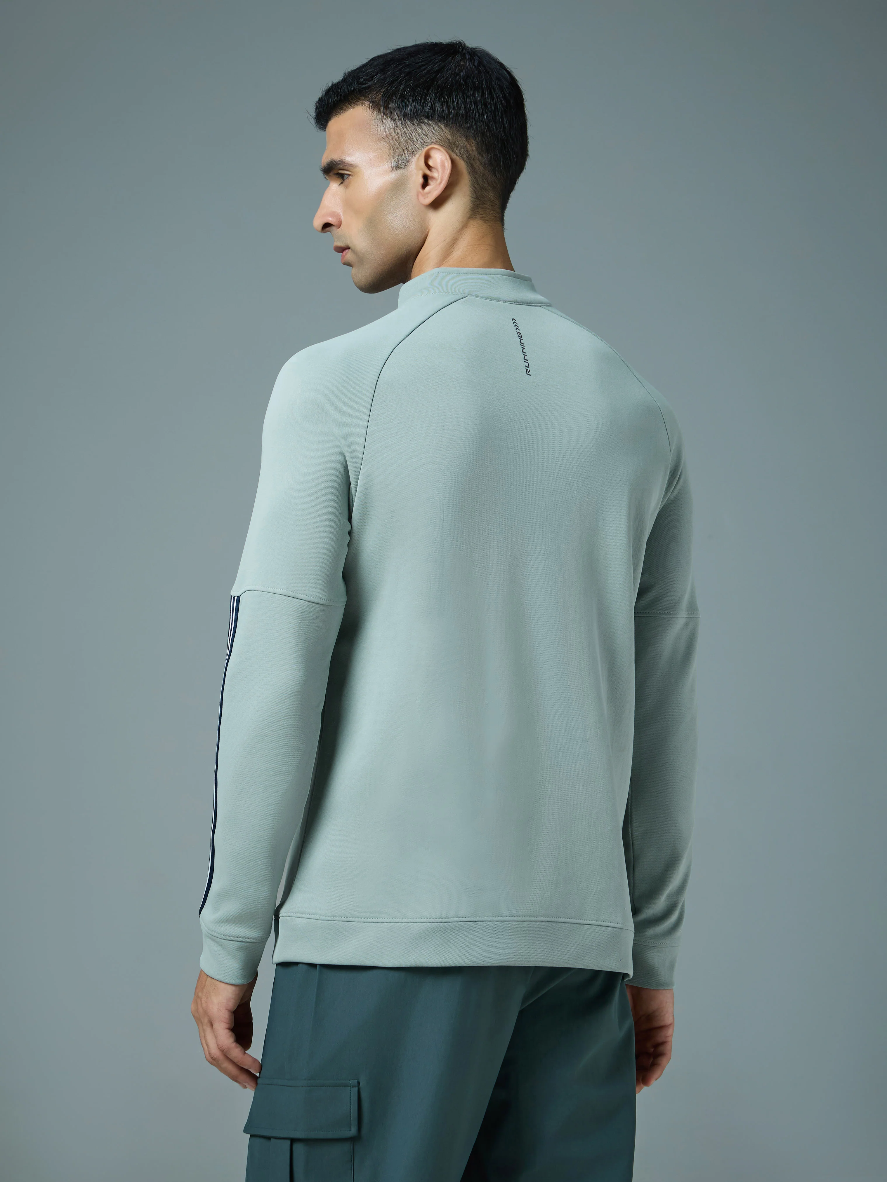Men Solid Slim Fit Mock Neck Sweatshirt with ELASTO PLUS - Image 3
