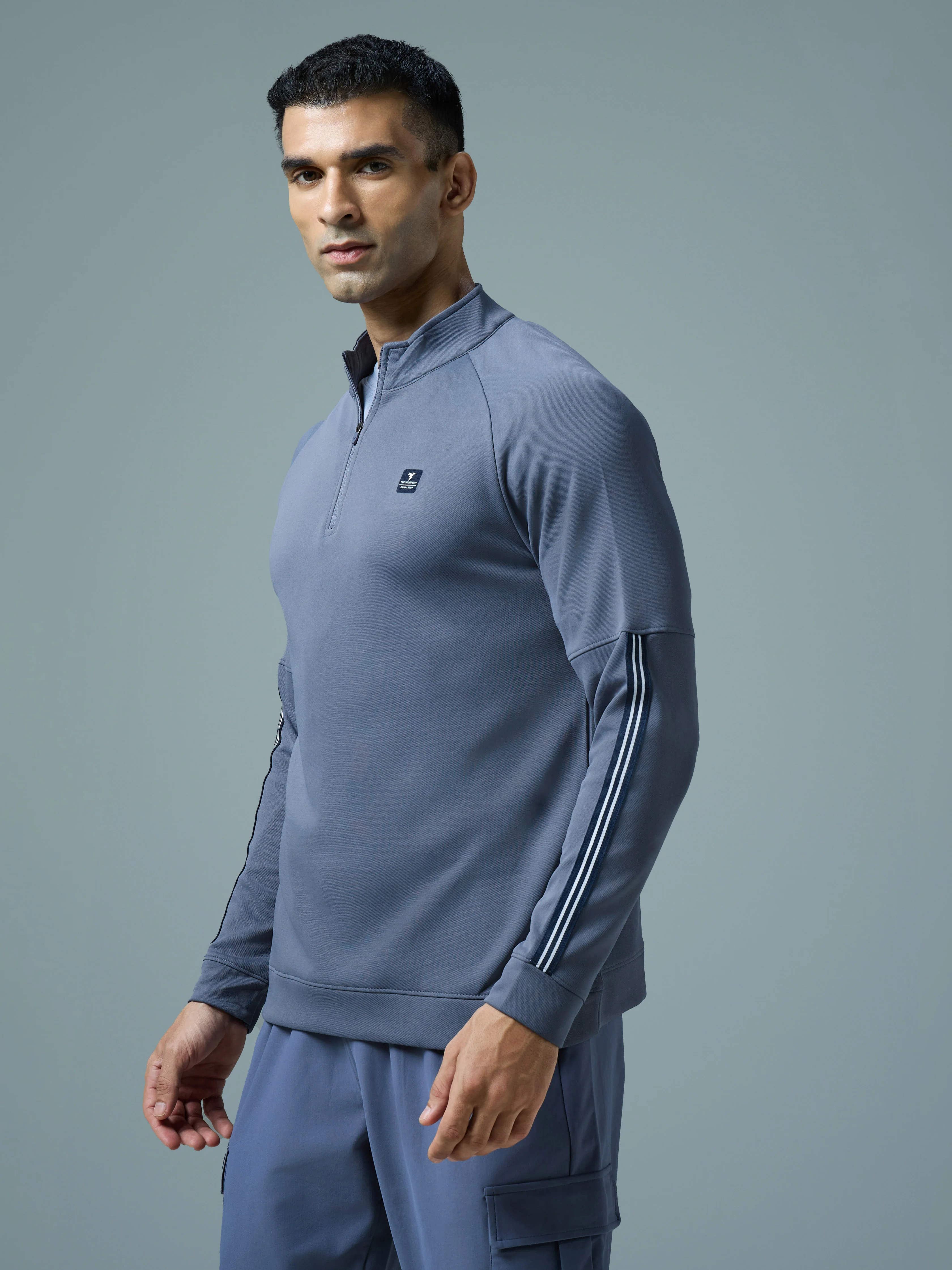 Men Solid Slim Fit Mock Neck Sweatshirt with ELASTO PLUS - Image 4