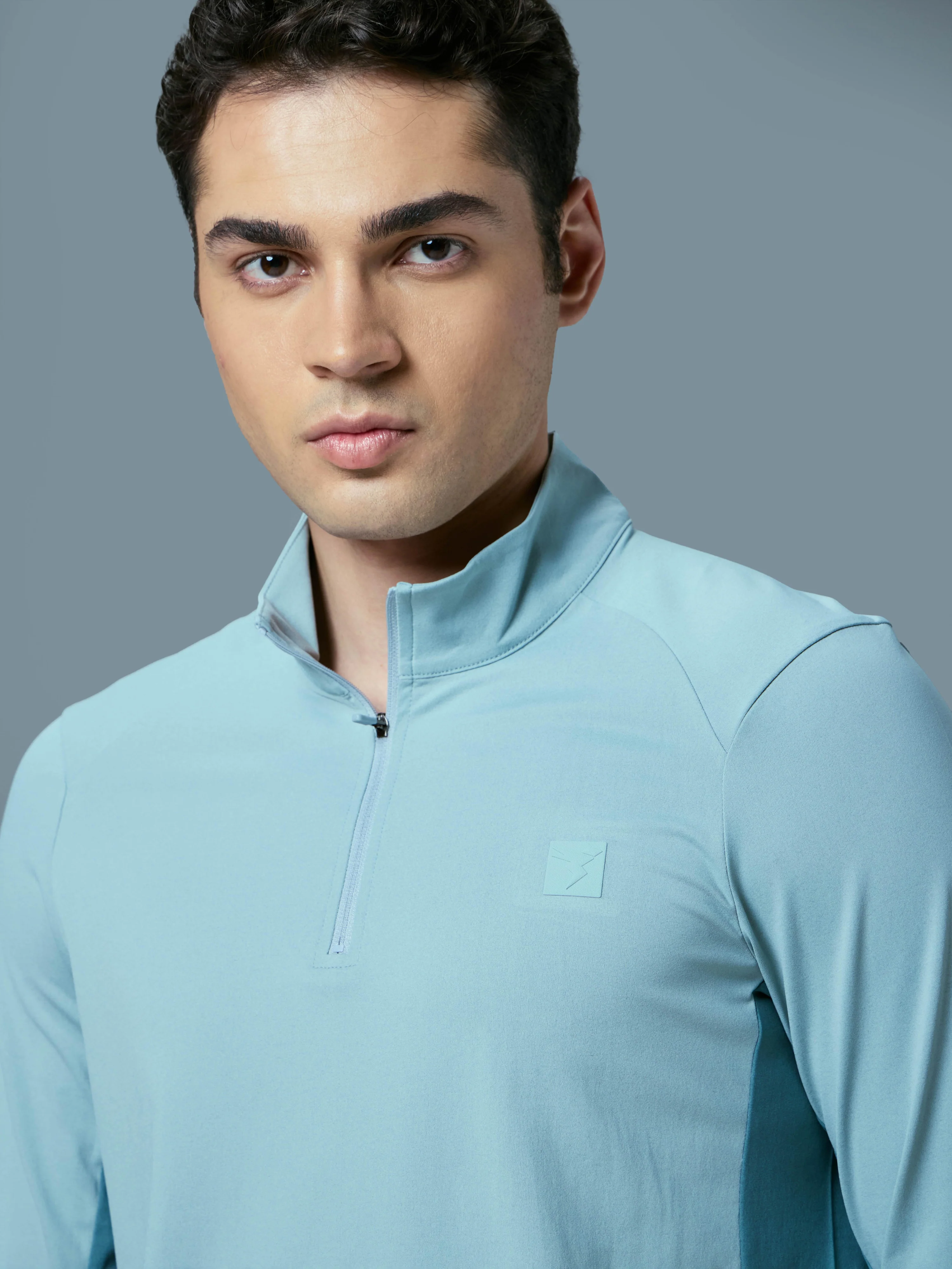 Men Colorblock Slim Fit Mock Neck Sports T-shirt with COTFLEX - Image 6