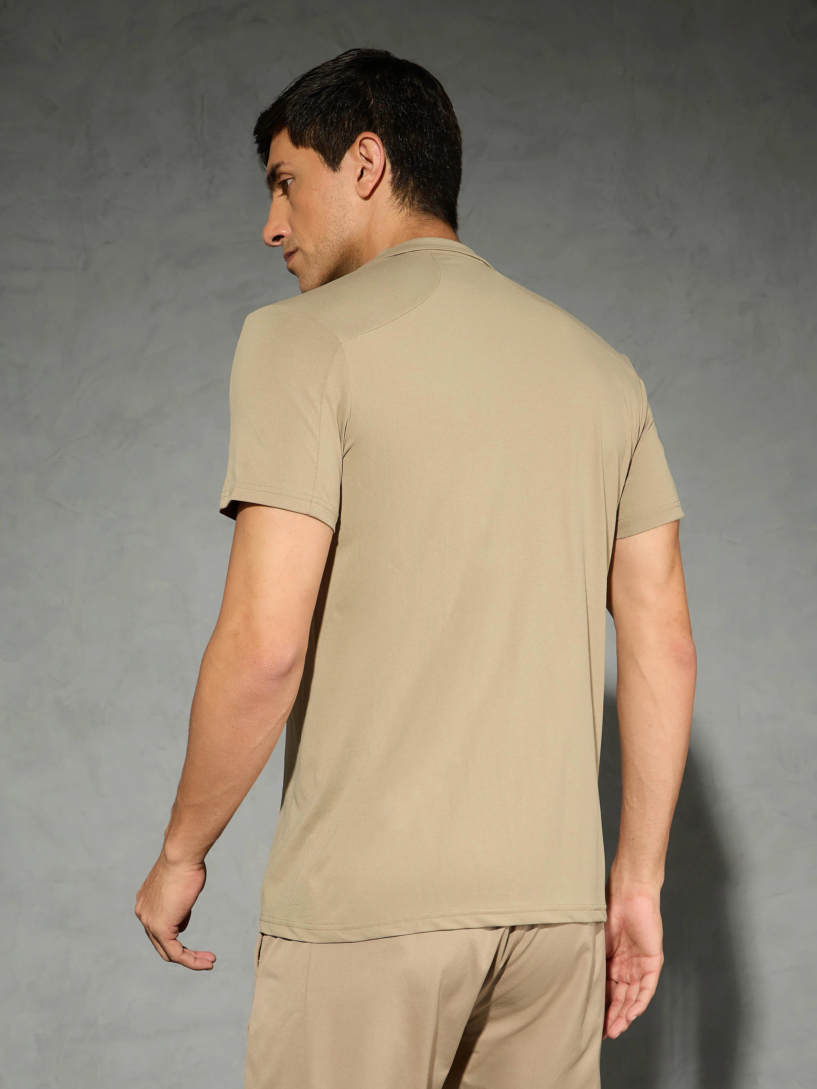 Men Solid Slim Fit Mock Neck T-shirt with COTFLEX - Image 3