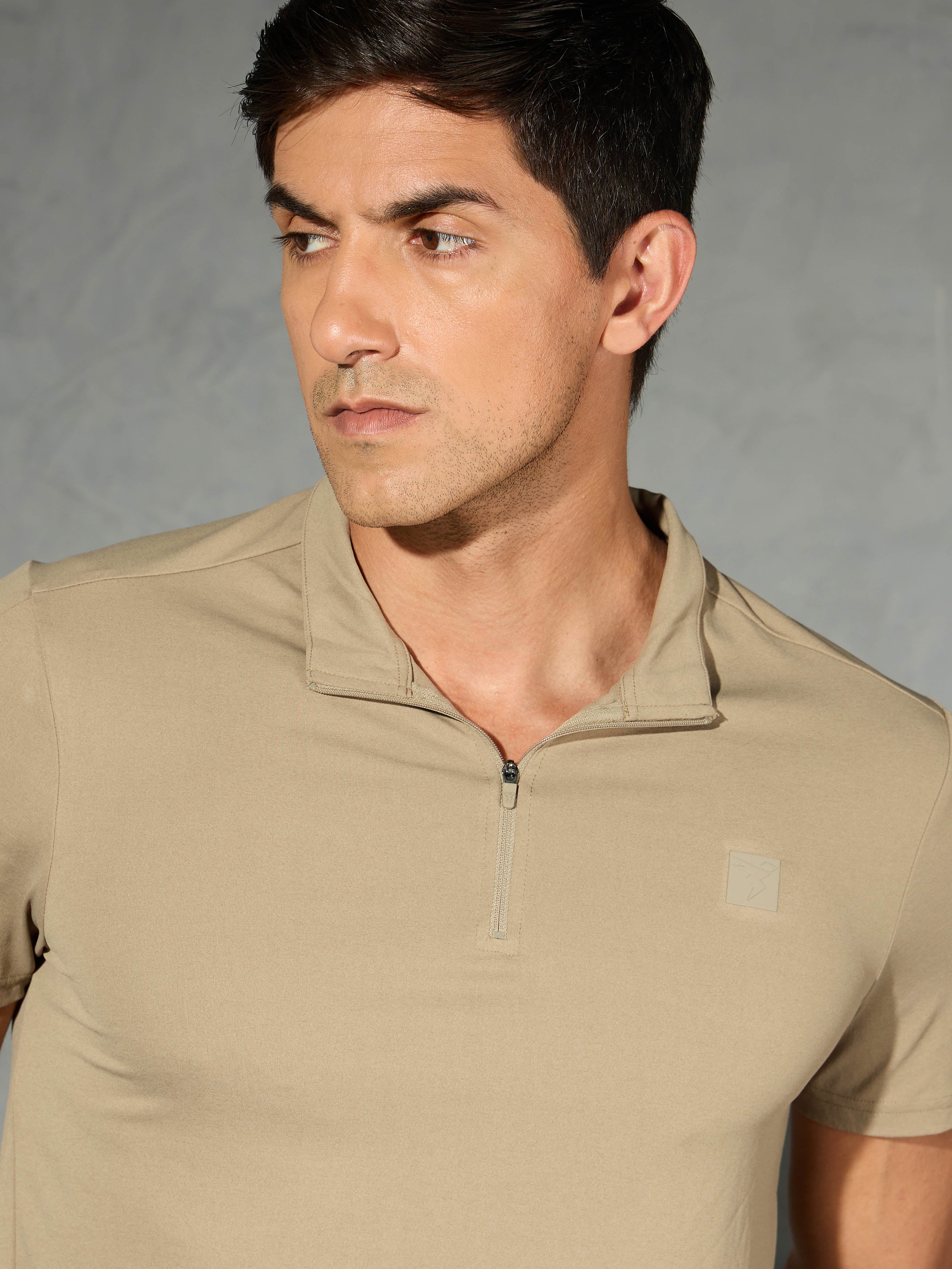 Men Solid Slim Fit Mock Neck T-shirt with COTFLEX - Image 6