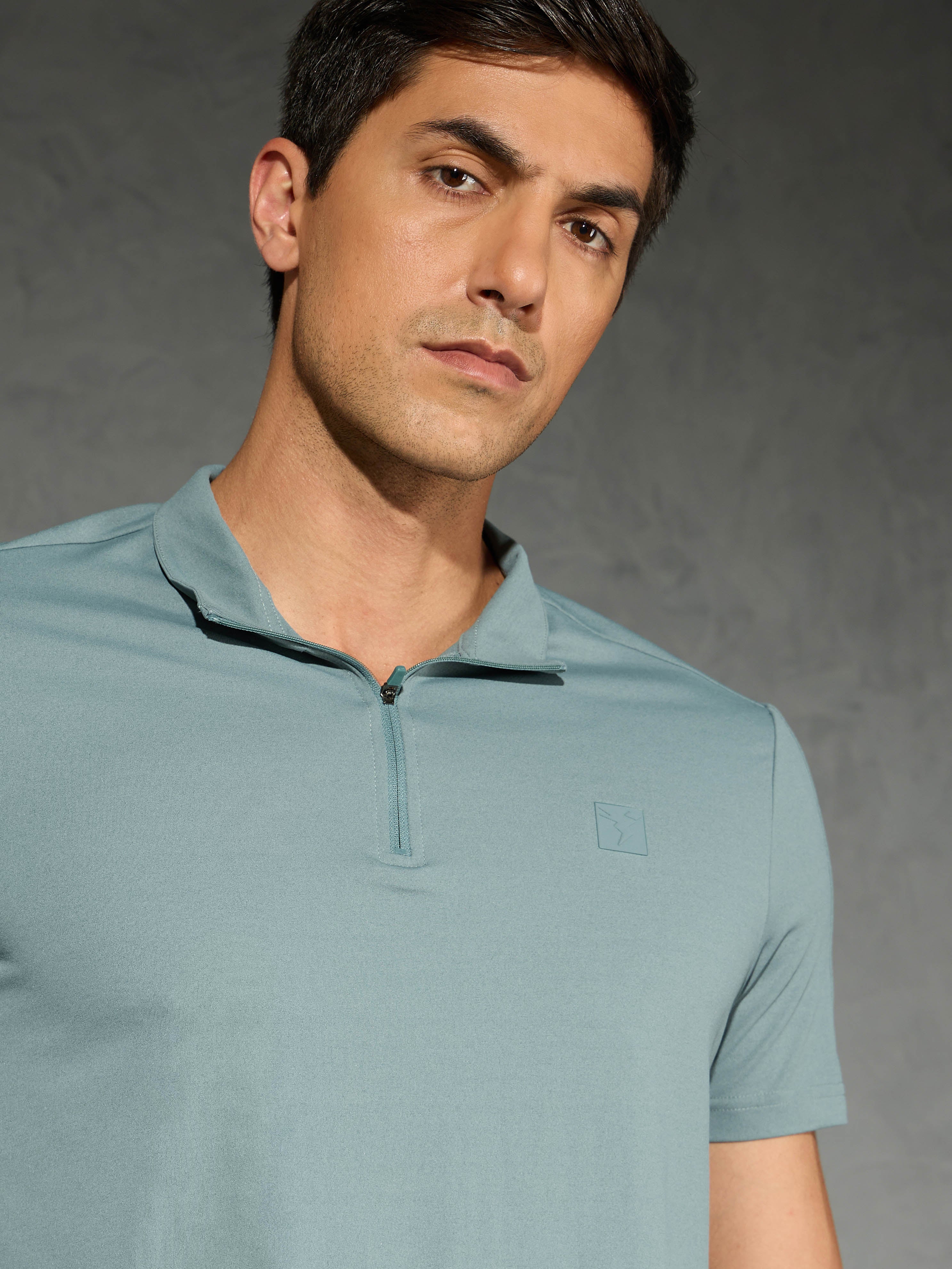 Men Solid Slim Fit Mock Neck T-shirt with COTFLEX - Image 6
