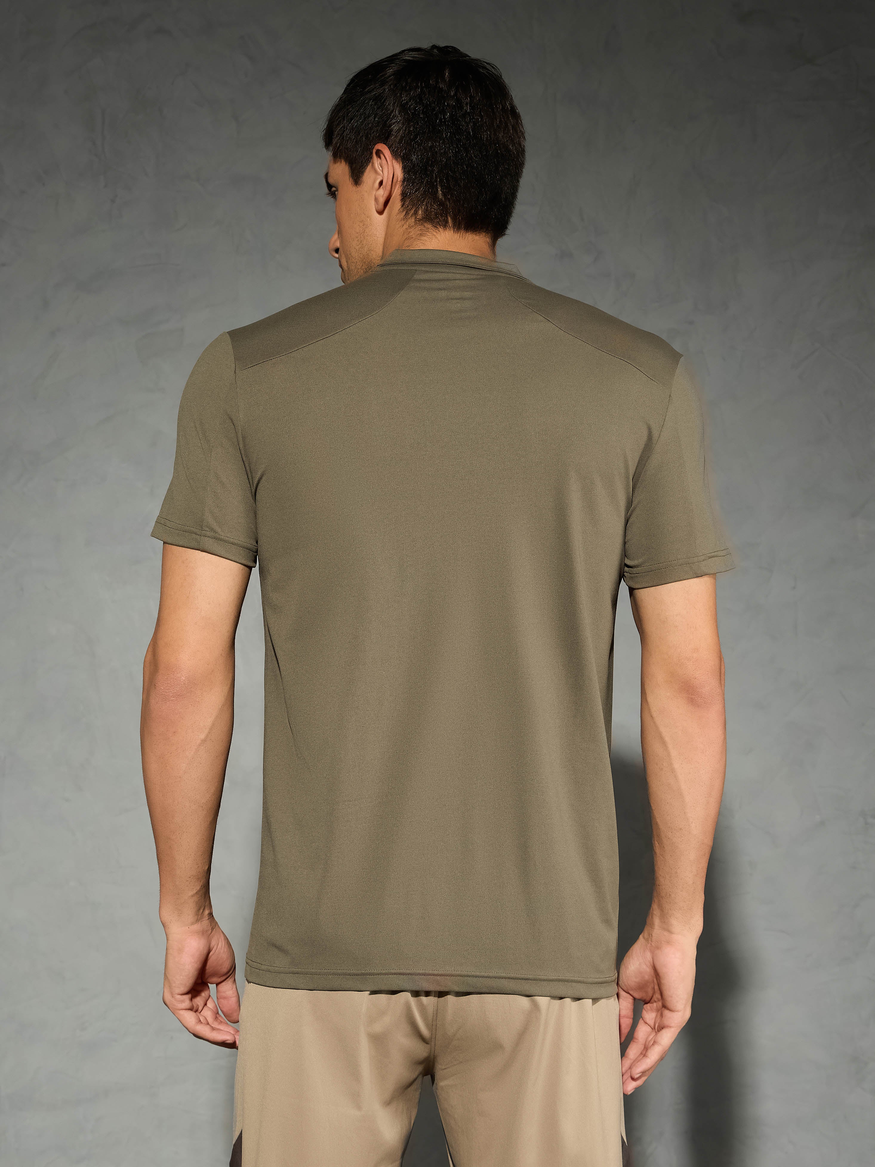 Men Solid Slim Fit Mock Neck T-shirt with COTFLEX - Image 3