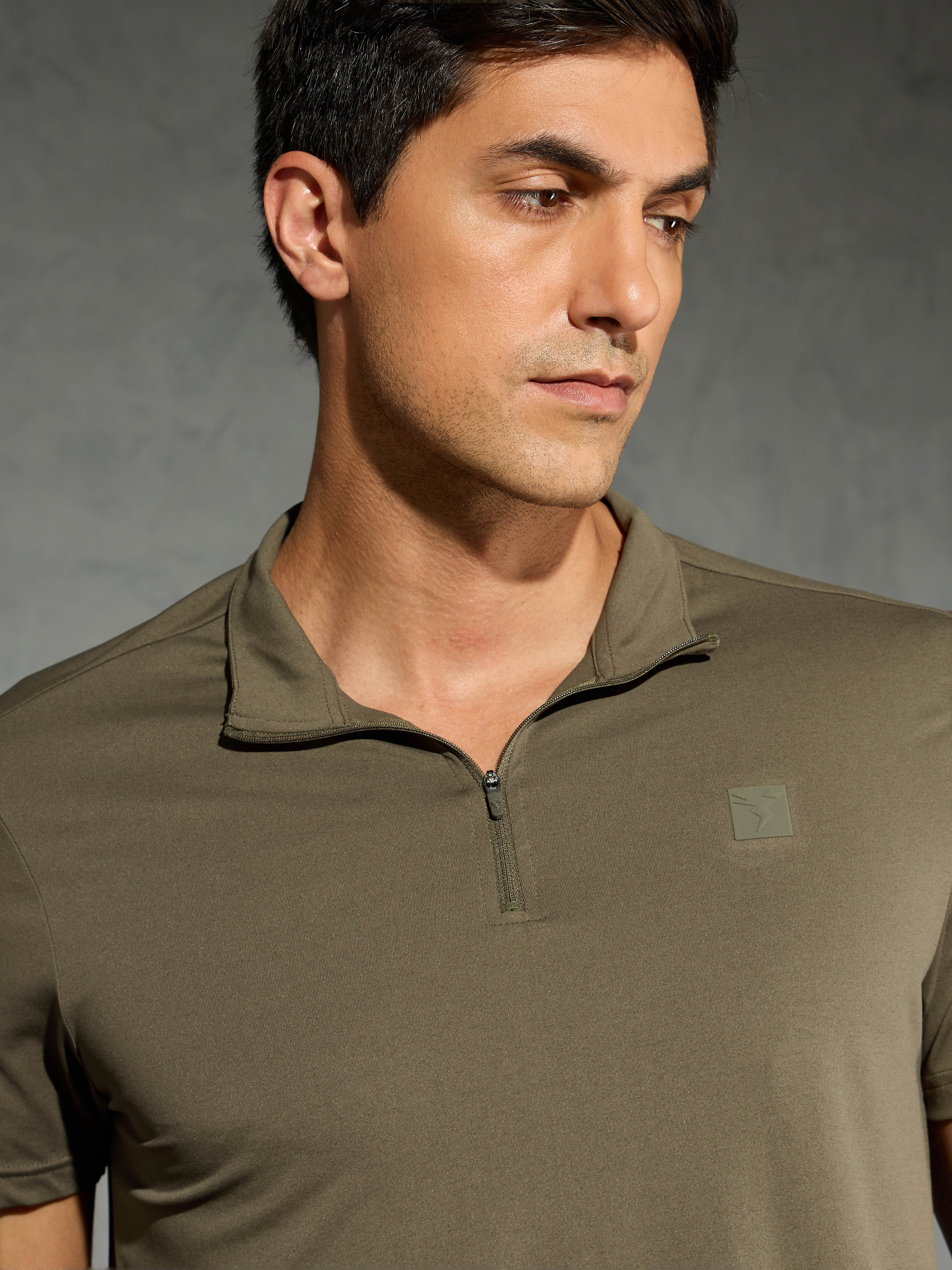 Men Solid Slim Fit Mock Neck T-shirt with COTFLEX - Image 6