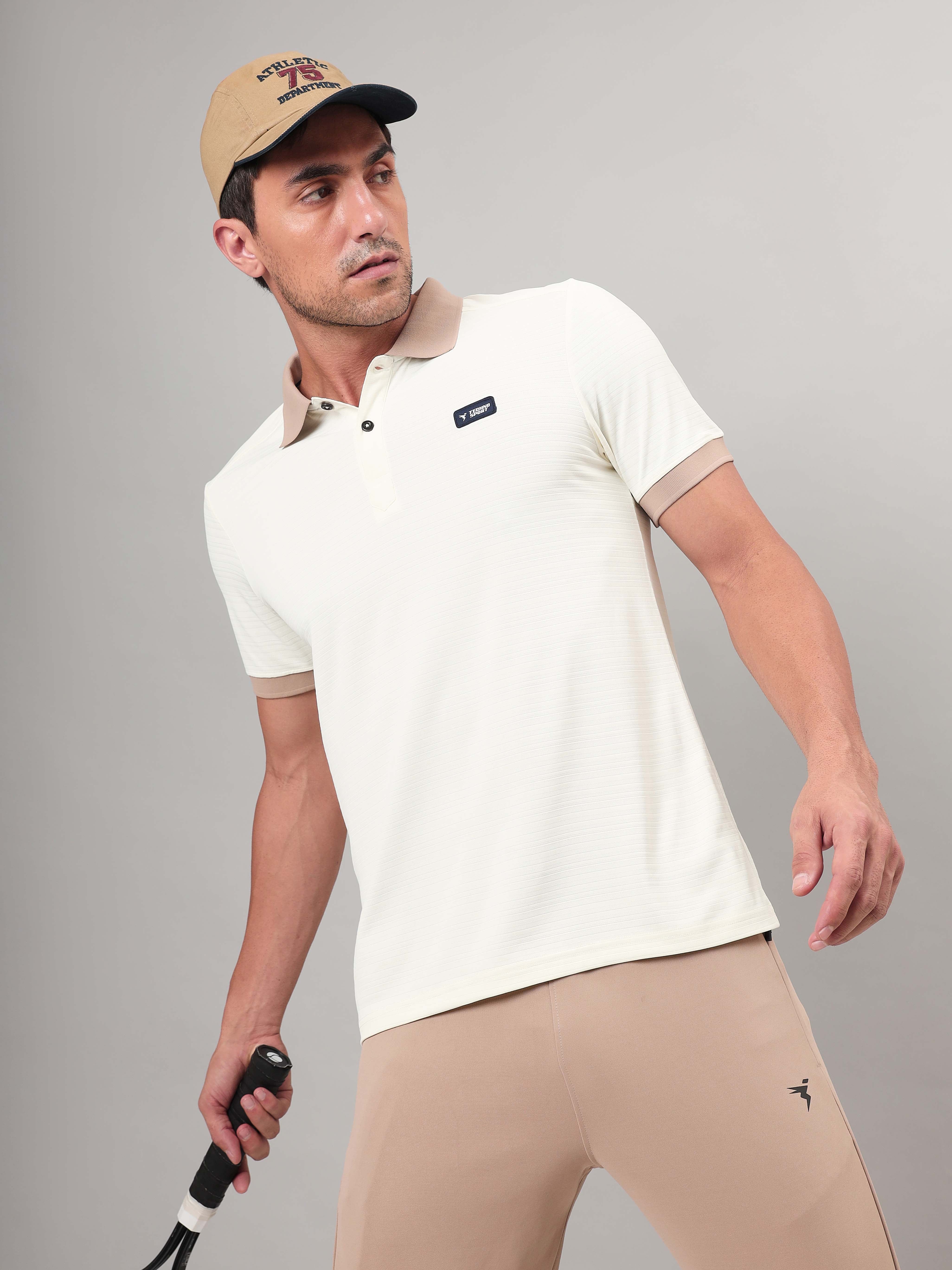 Men Solid Slim Fit Polo Sports T-shirt with MATPIQ - Image 2
