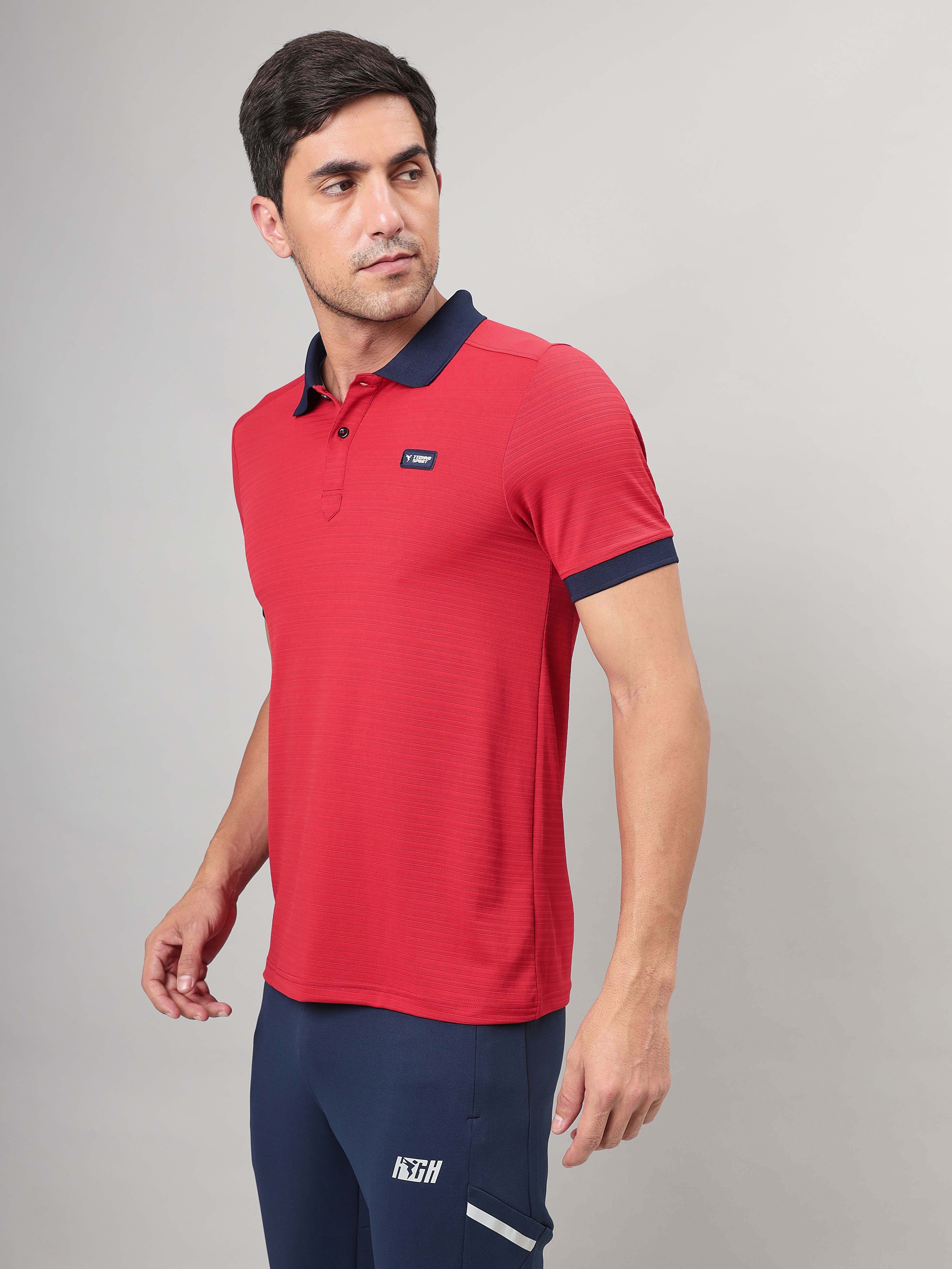 Men Solid Slim Fit Polo Sports T-shirt with MATPIQ - Image 4